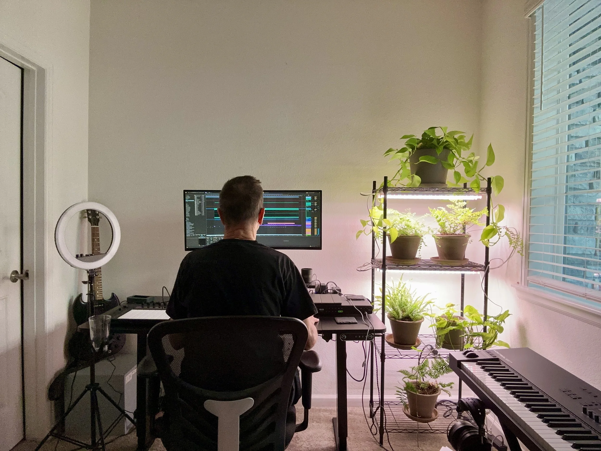 Simon Shackleton working on music in his Colorado studio