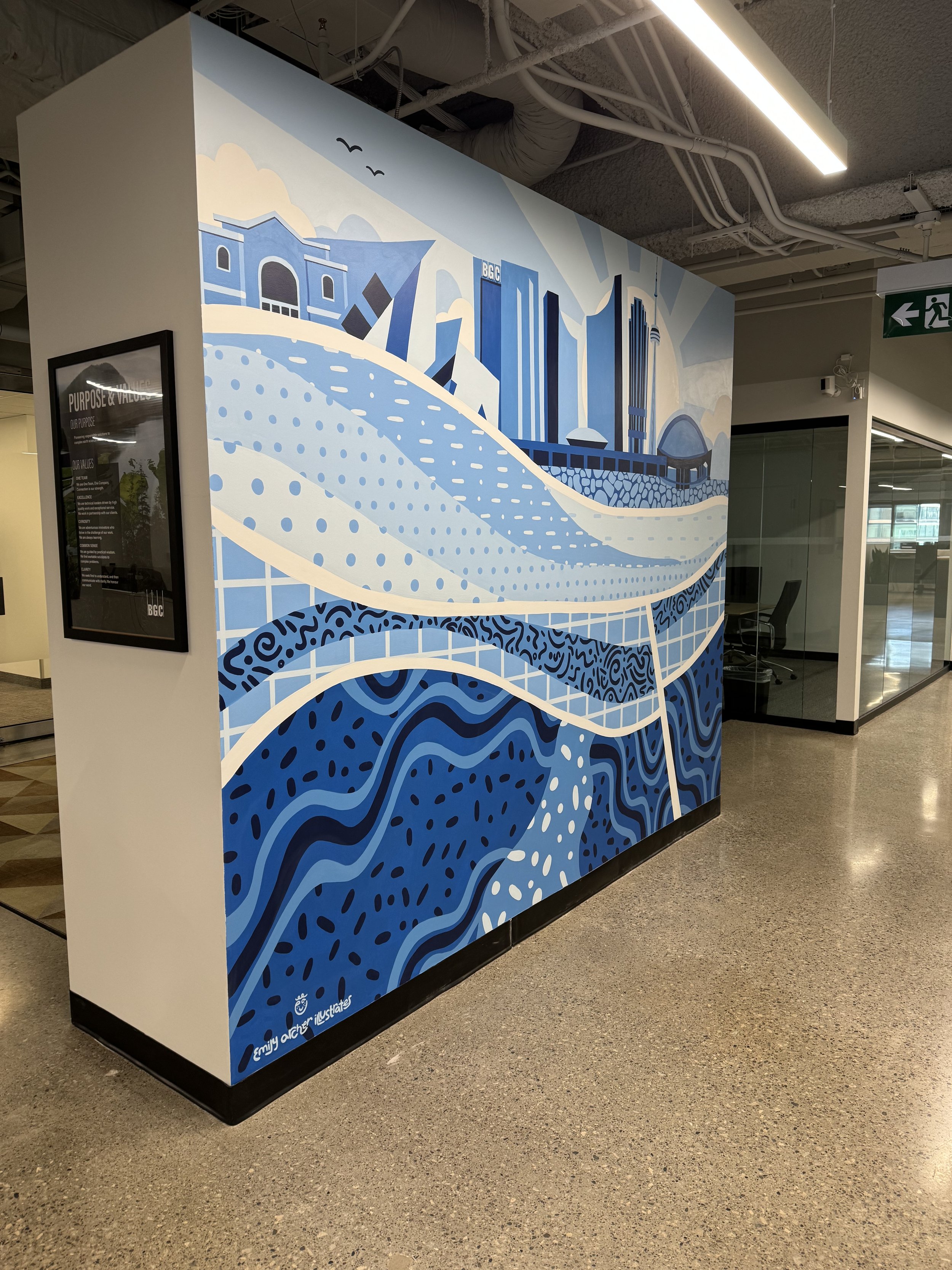 Toronto above and below, Acrylic paint on drywall, 121" x 98", 2024