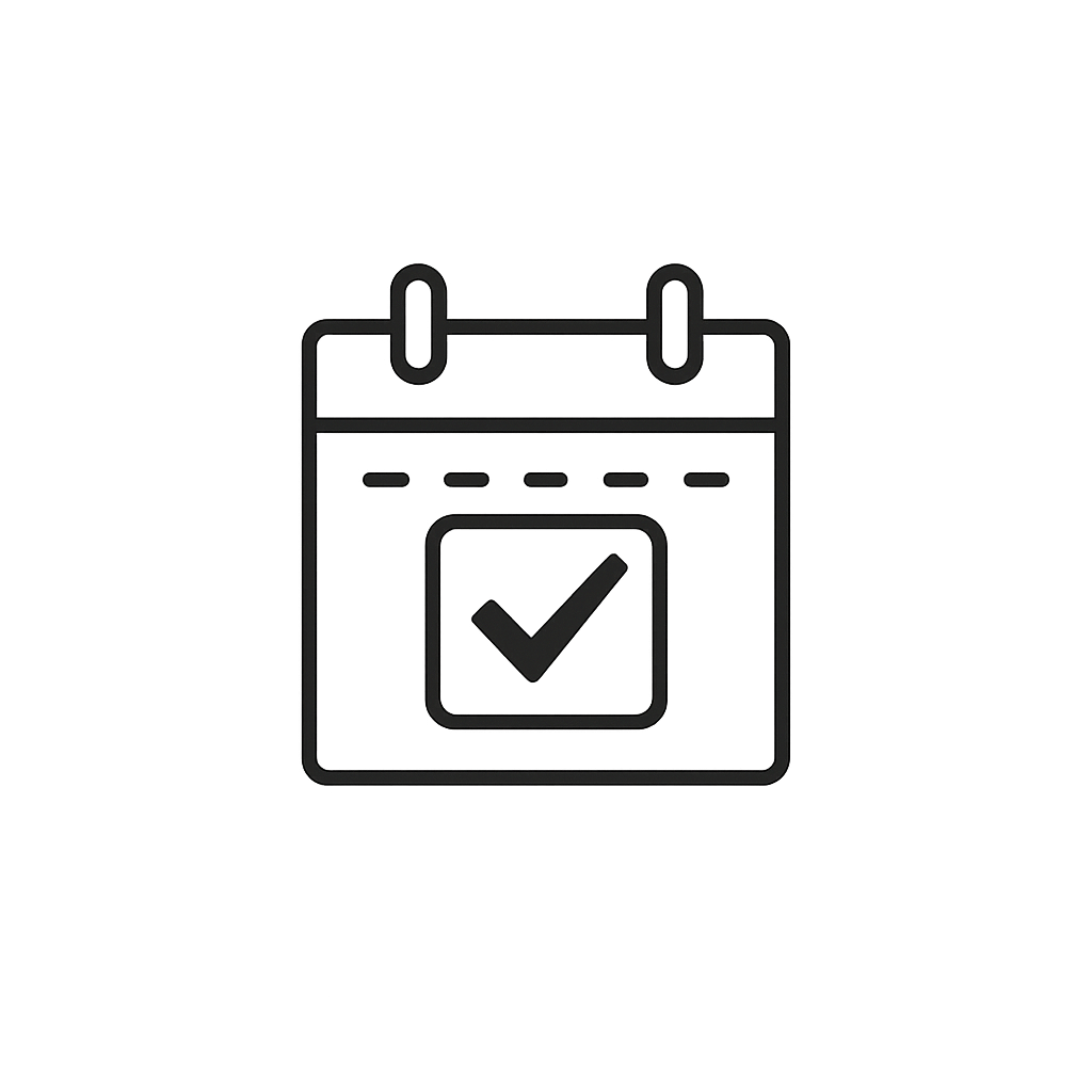 Icon of a calendar with a checkmark, indicating a scheduled or completed event.