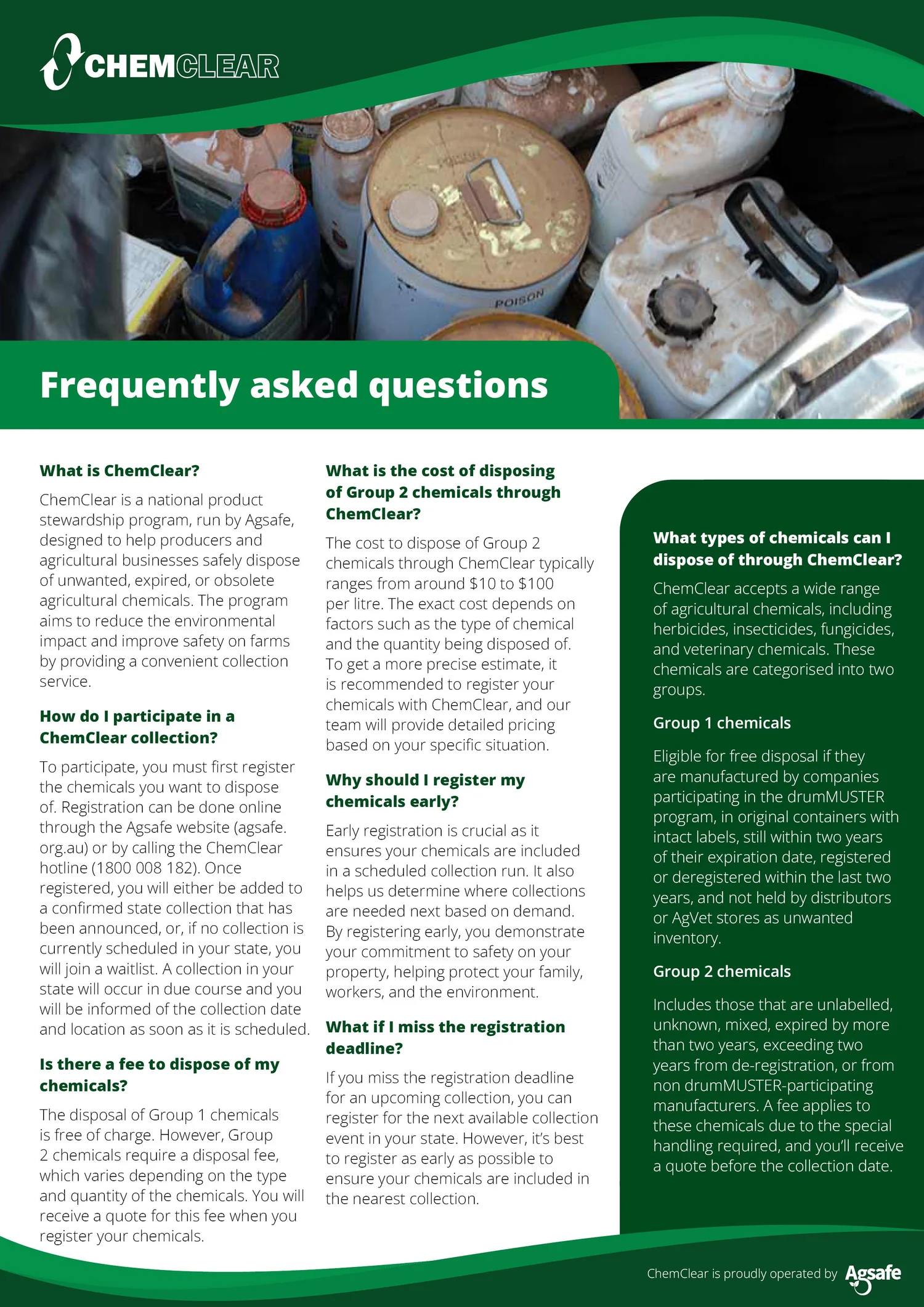 ChemClear resources | Tools for safe chemical disposal — Agsafe