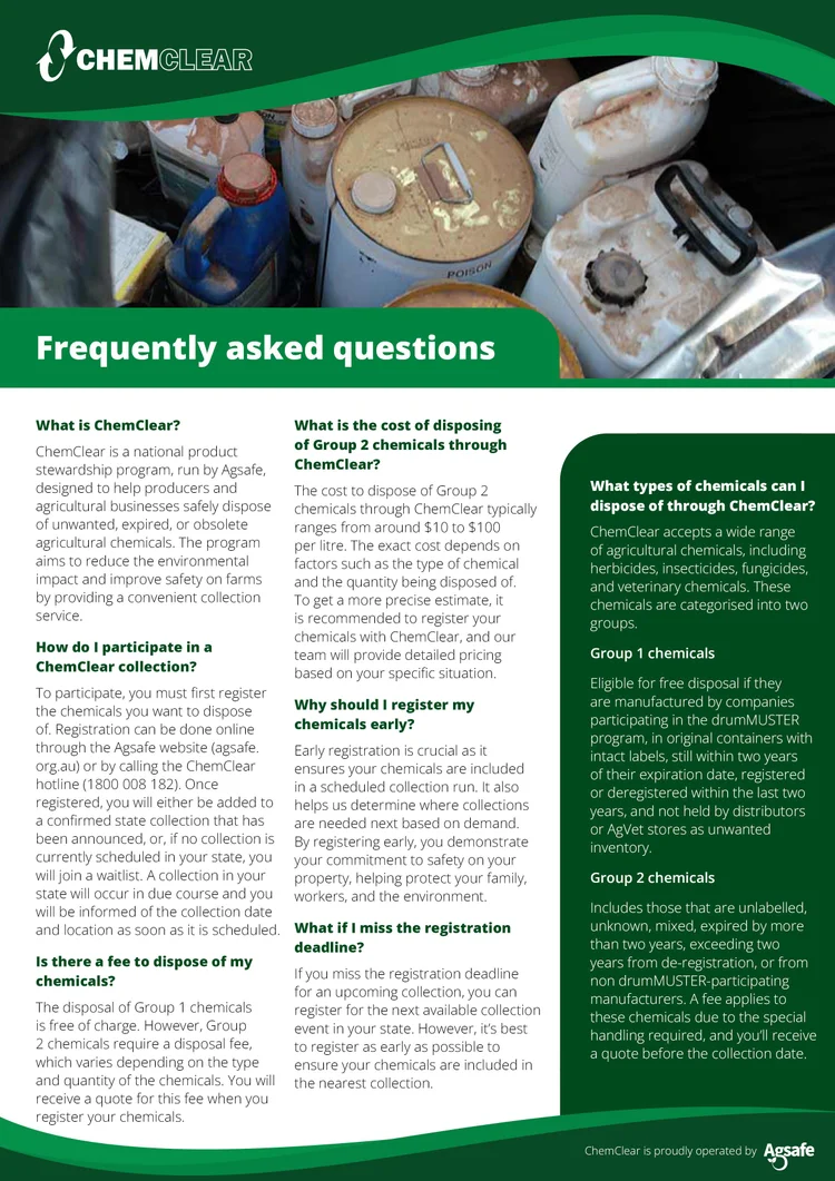 ChemClear resources | Tools for safe chemical disposal — Agsafe