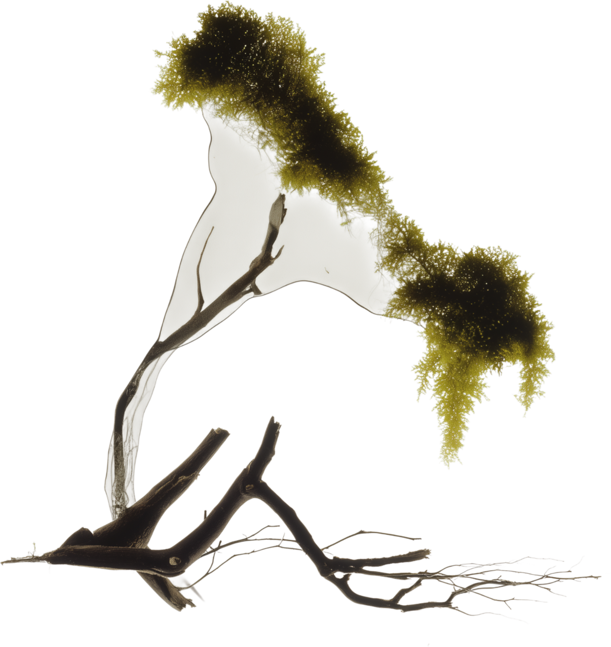 A digitally manipulated image of a tree with roots, branches, and leaves, combined with a silhouette of a human head in profile facing left.