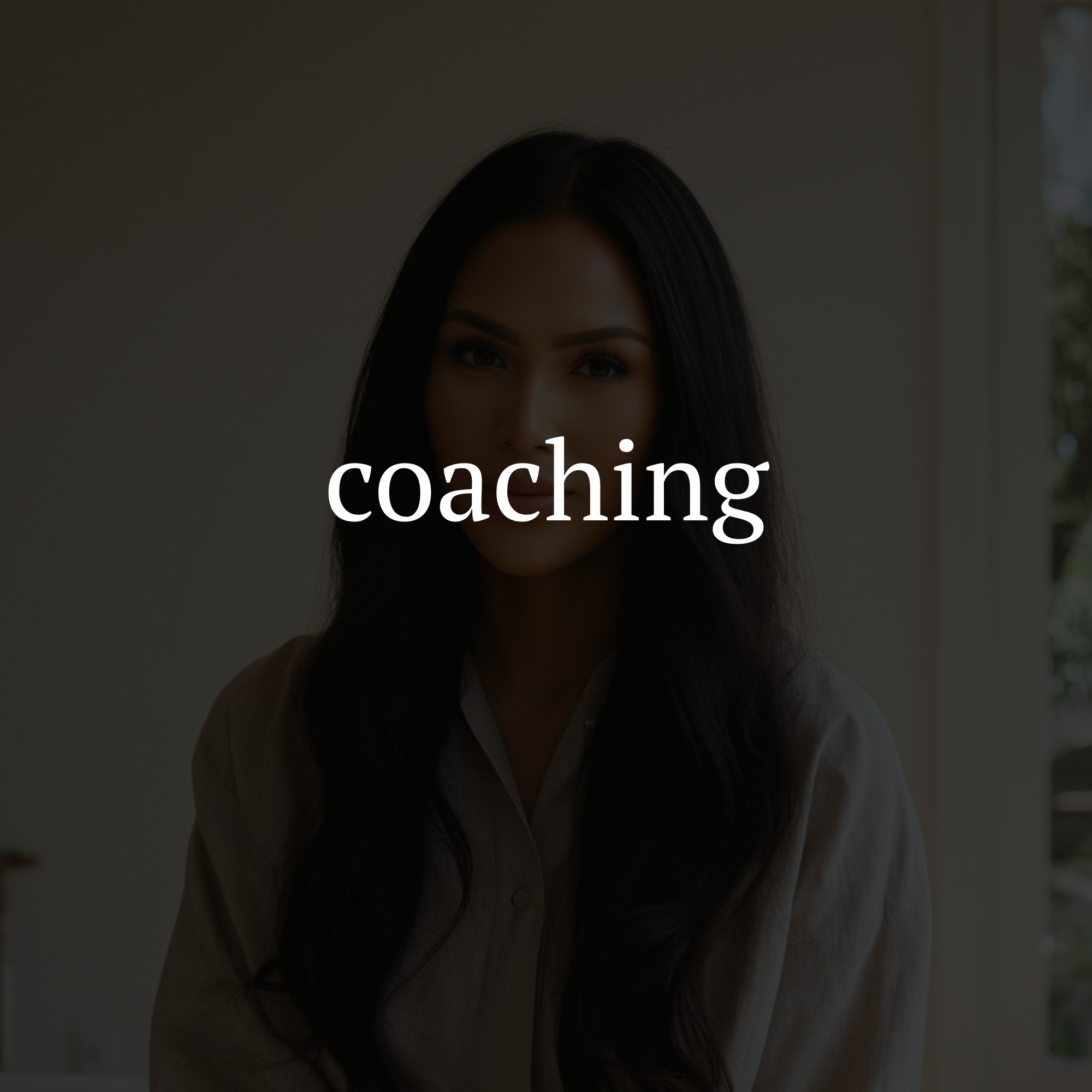 Shaykayla Smith sitting near a window, with the word 'coaching' overlaid on the image.