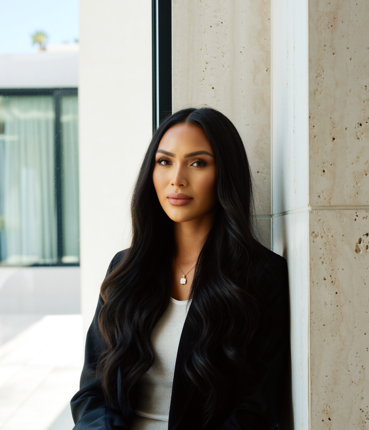 Portrait of Shaykayla Smith, founder, creator and certified holistic health coach, seated in a luxury modern home