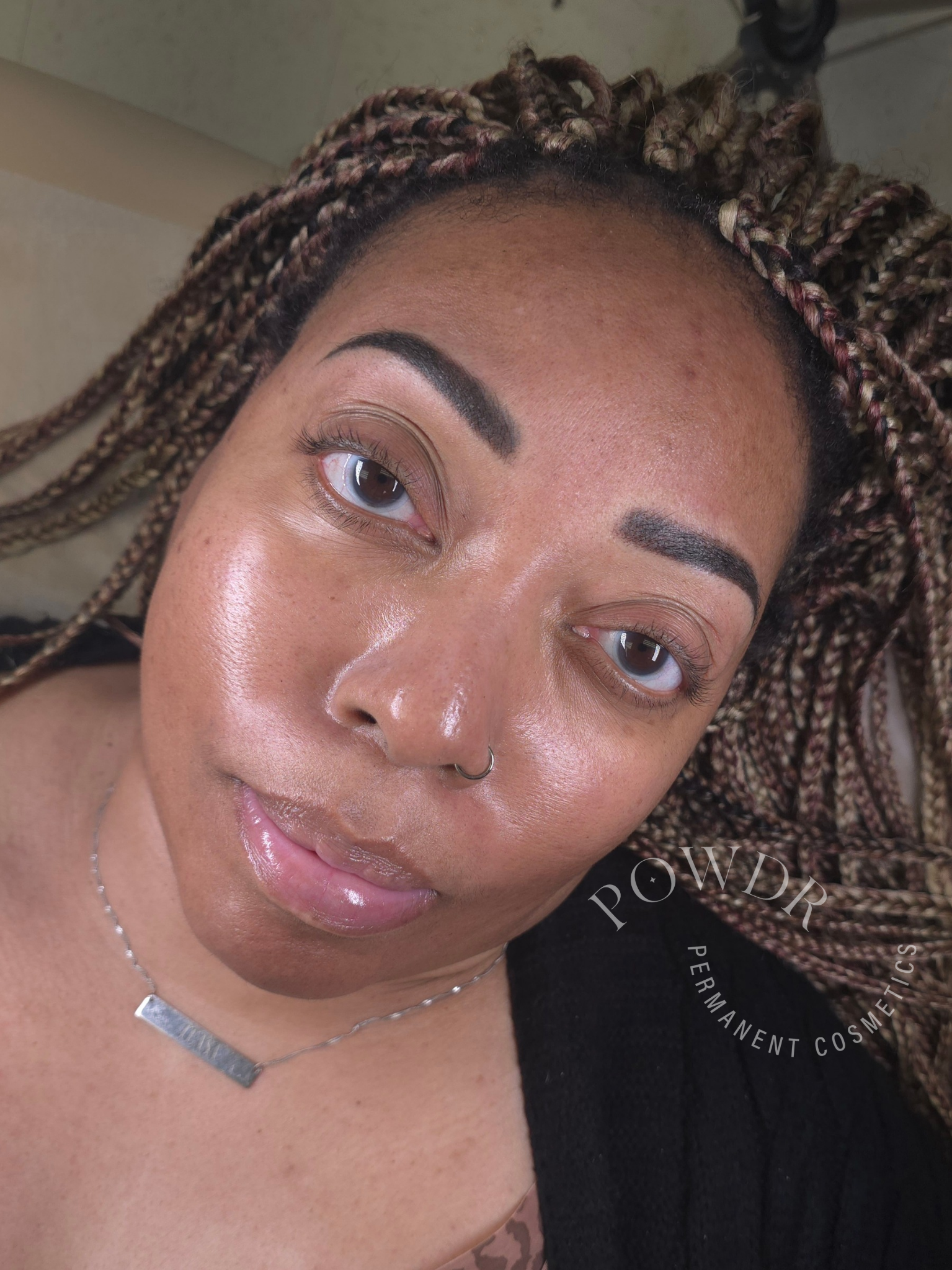 cover up of old microblading with powder brows that will heal soft and natural.