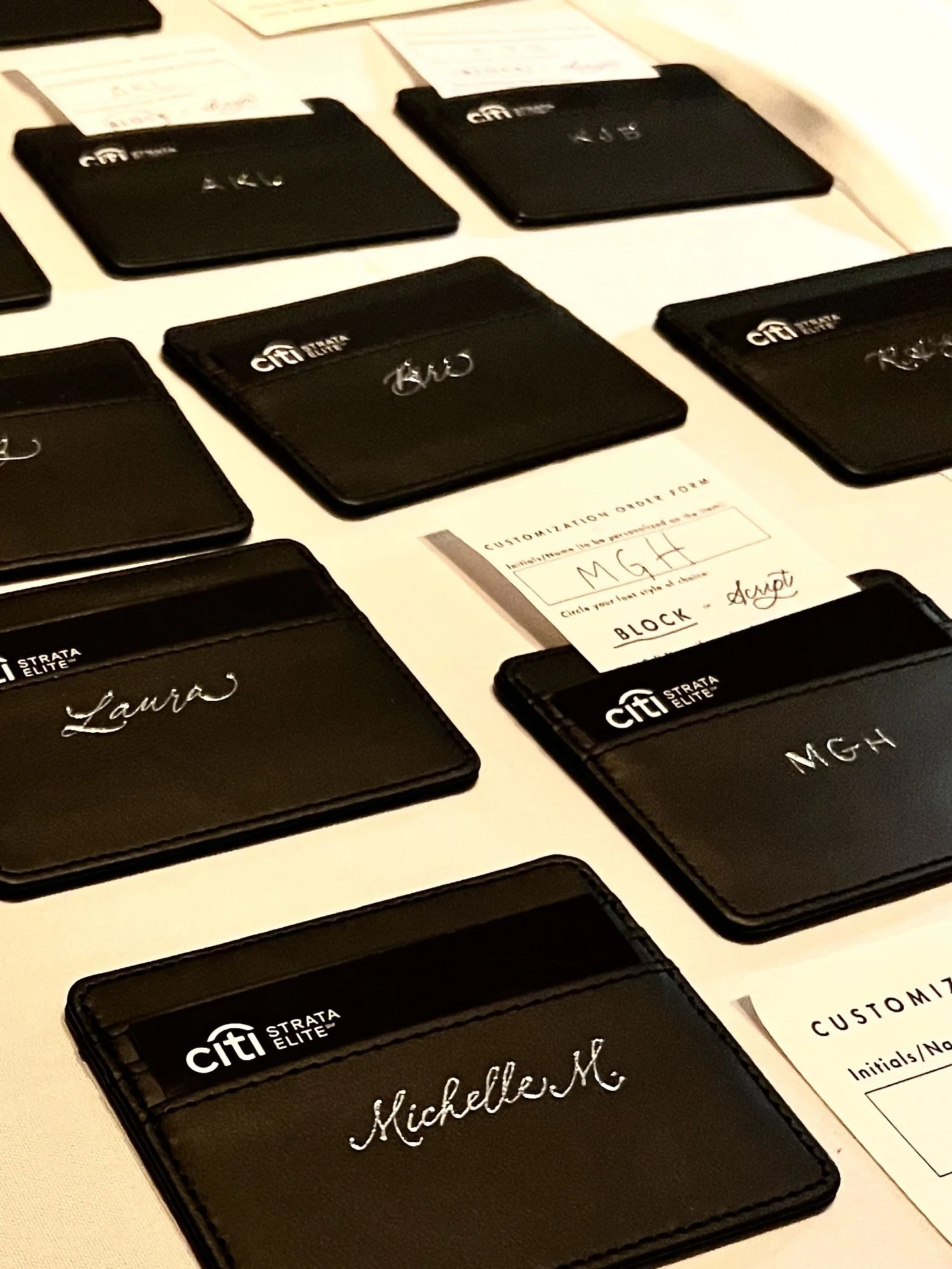 leather wallet hot foiling debossing Jina Koh Calligraphy Orange County engraver live event