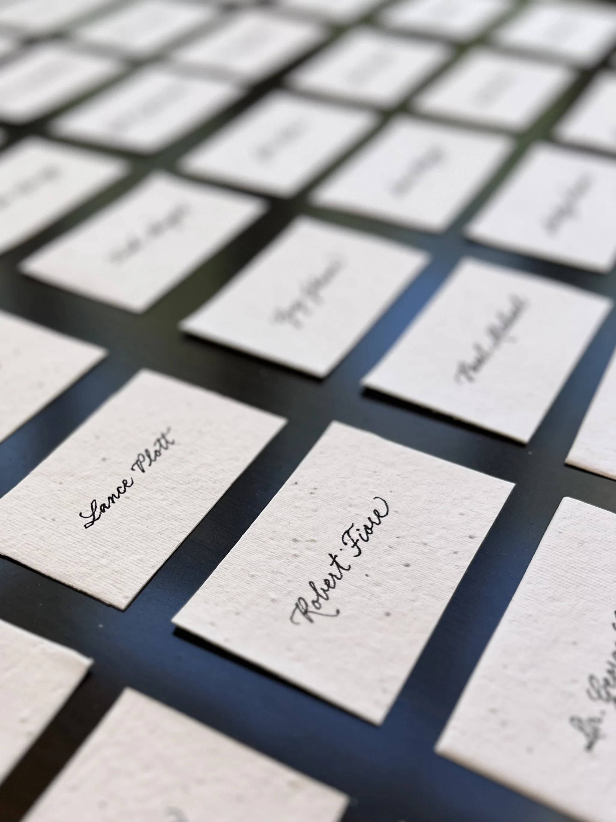 Jina Koh calligraphy place cards - black ink on seed paper