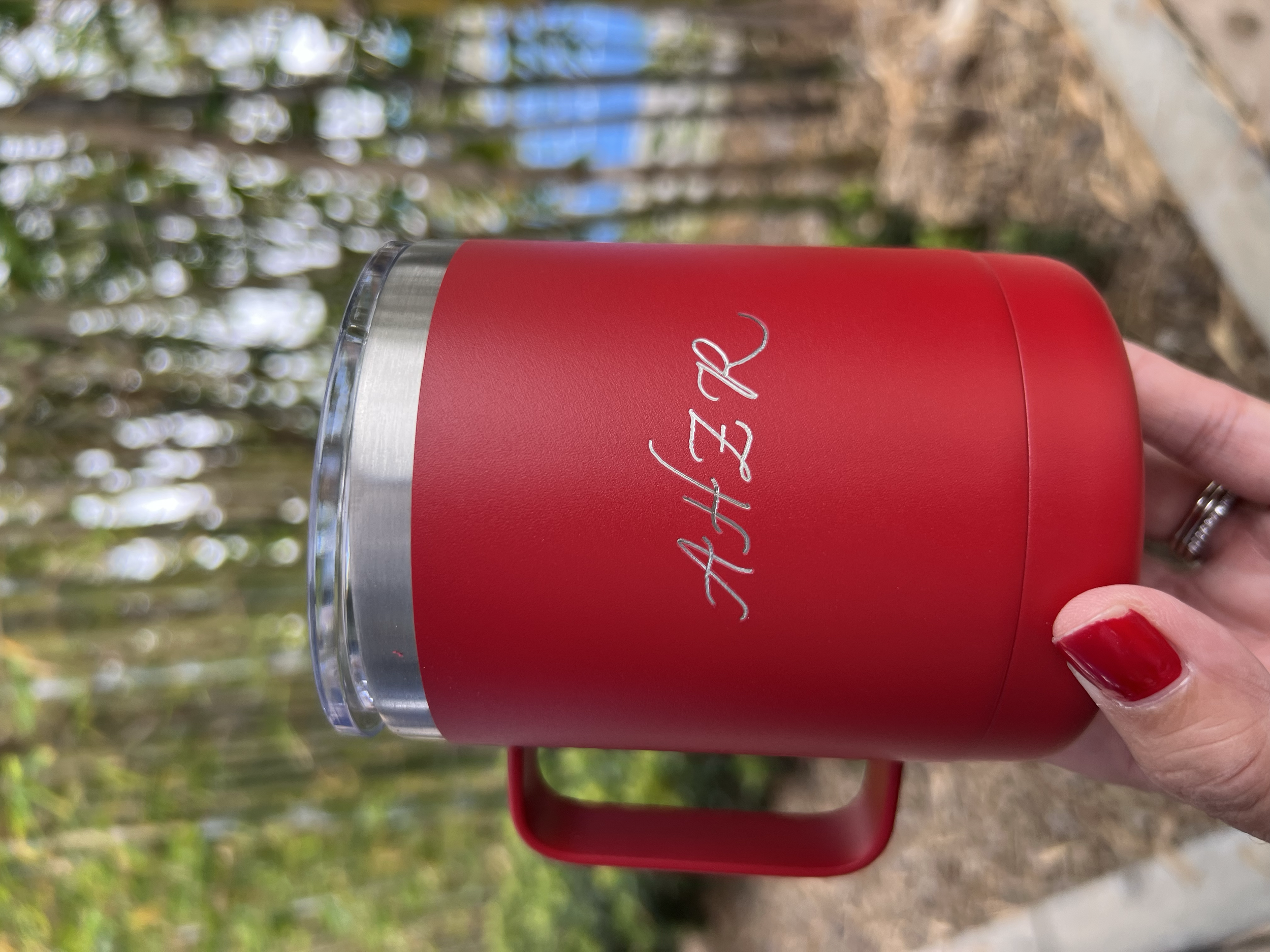 freehand engraving jina koh Calligraphy Orange County water bottle mug