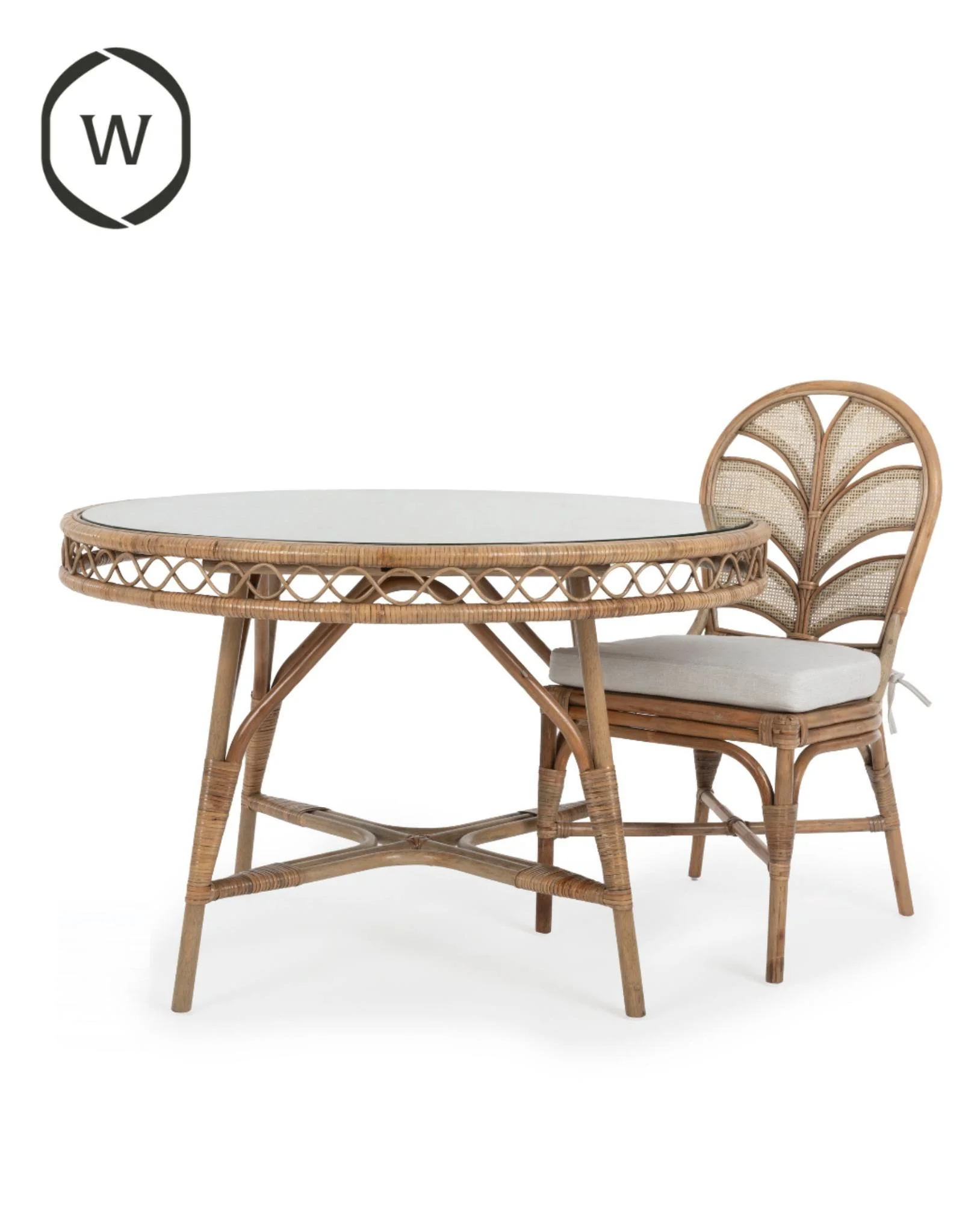 Wisteria Design furniture - A match made in design heaven ✨The 
Amara Round Dining Table paired with the Key Largo Carver Chair brings timeless elegance and artisan craftsmanship to your space. Hand-crafted from ethically sourced rattan, each piece i