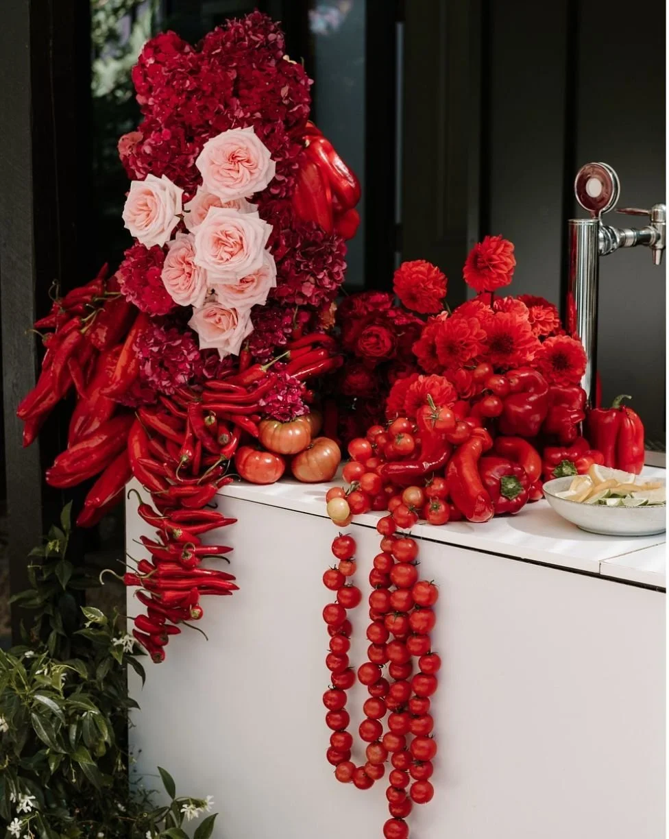 A spicy one 🌶️ ❤️ 
Loved this styling brief - bursting with colour and fun! 
Personalised table linen by @maison.paper including the wedding date and all of Cody &amp; Sam's favourite things.

Planner &amp; Coordination: @gathered.events
Florist: @h