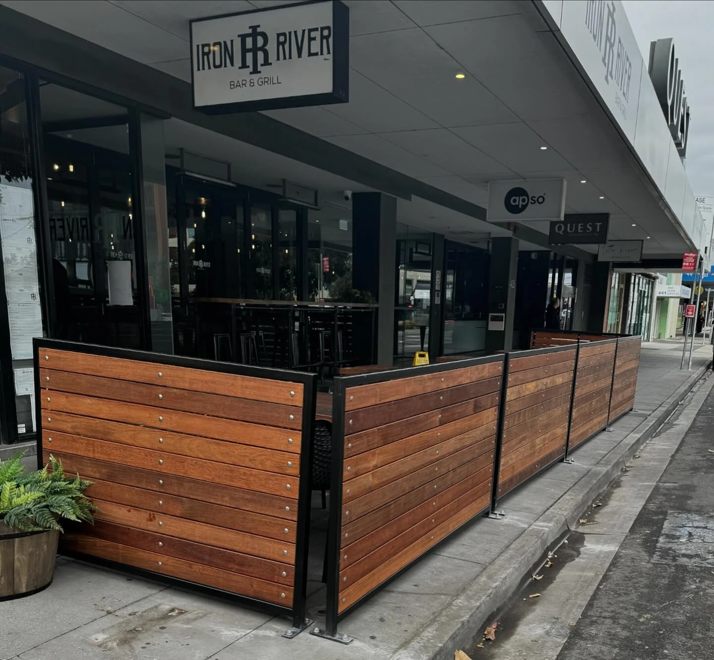 One of our recent Installs, outdoor dining barriers for one of our local cafe/ restaurant @ironriverbarandgrill 
Make sure to check them out if you&rsquo;re paying a visit to Frankston for a scrumptious feed!