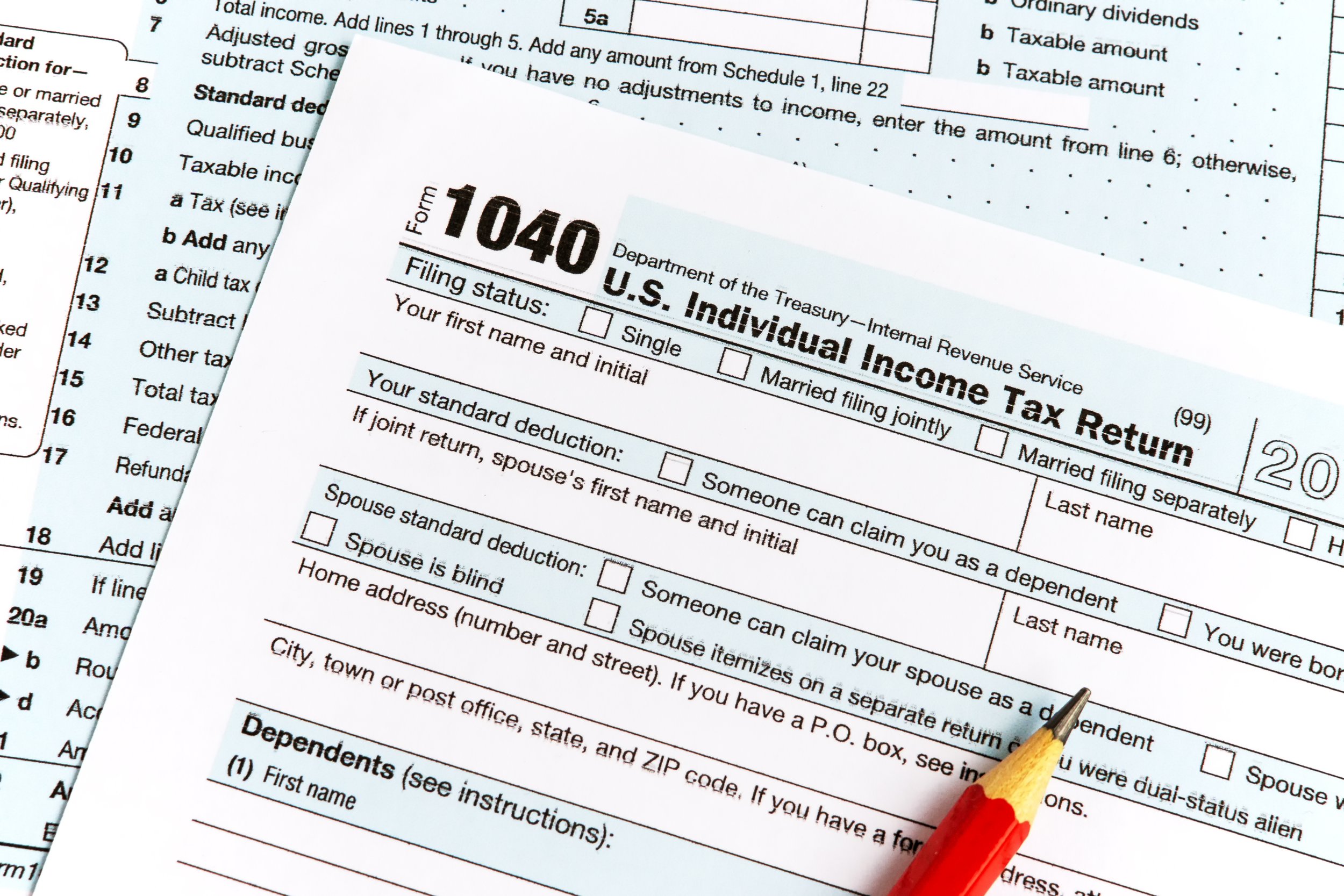 Close-up of a U.S. Form 1040 Individual Income Tax Return