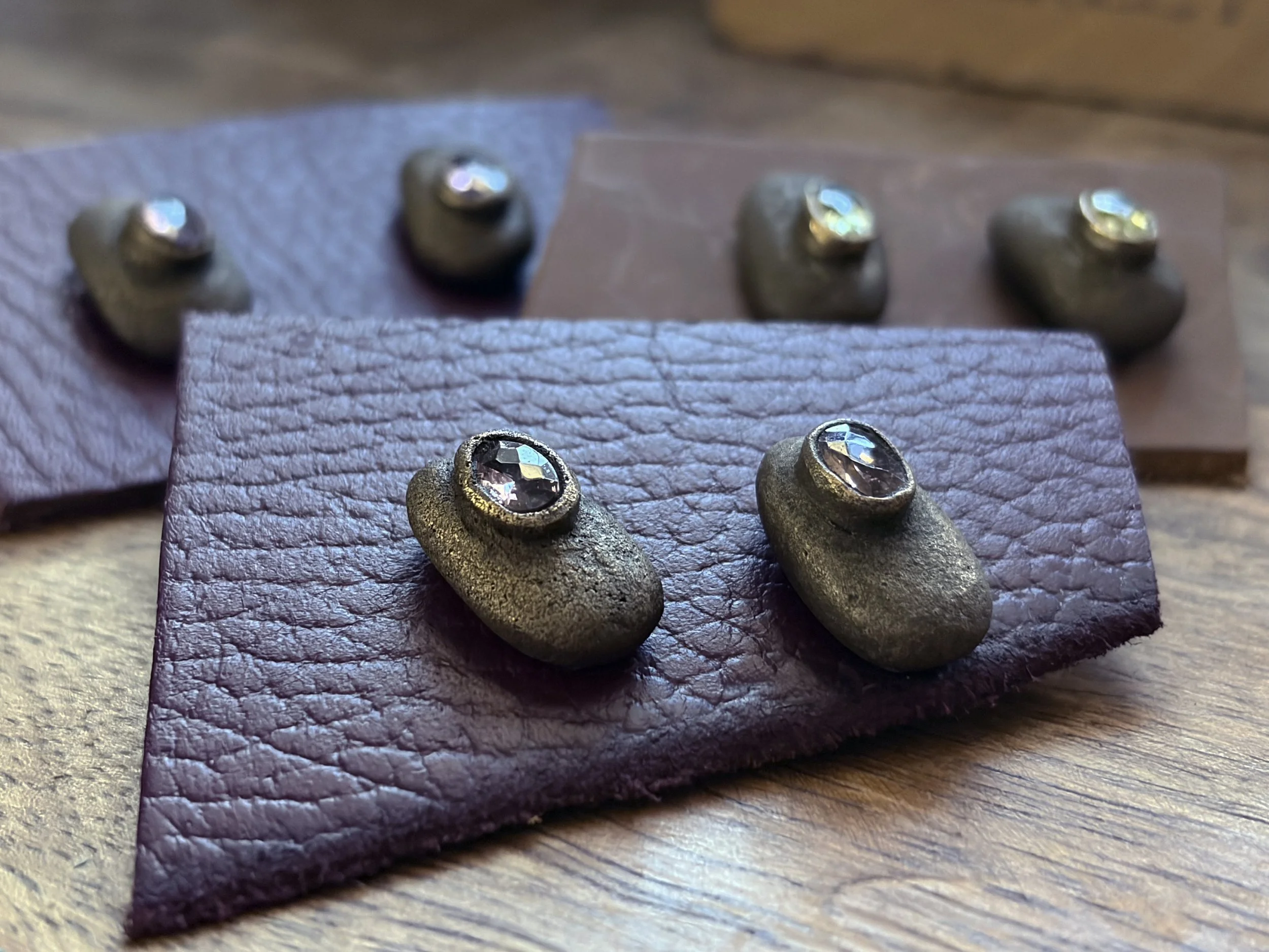 Earrings: Harmony Collection River Rock Oval Studs, Bronze and Gemstone