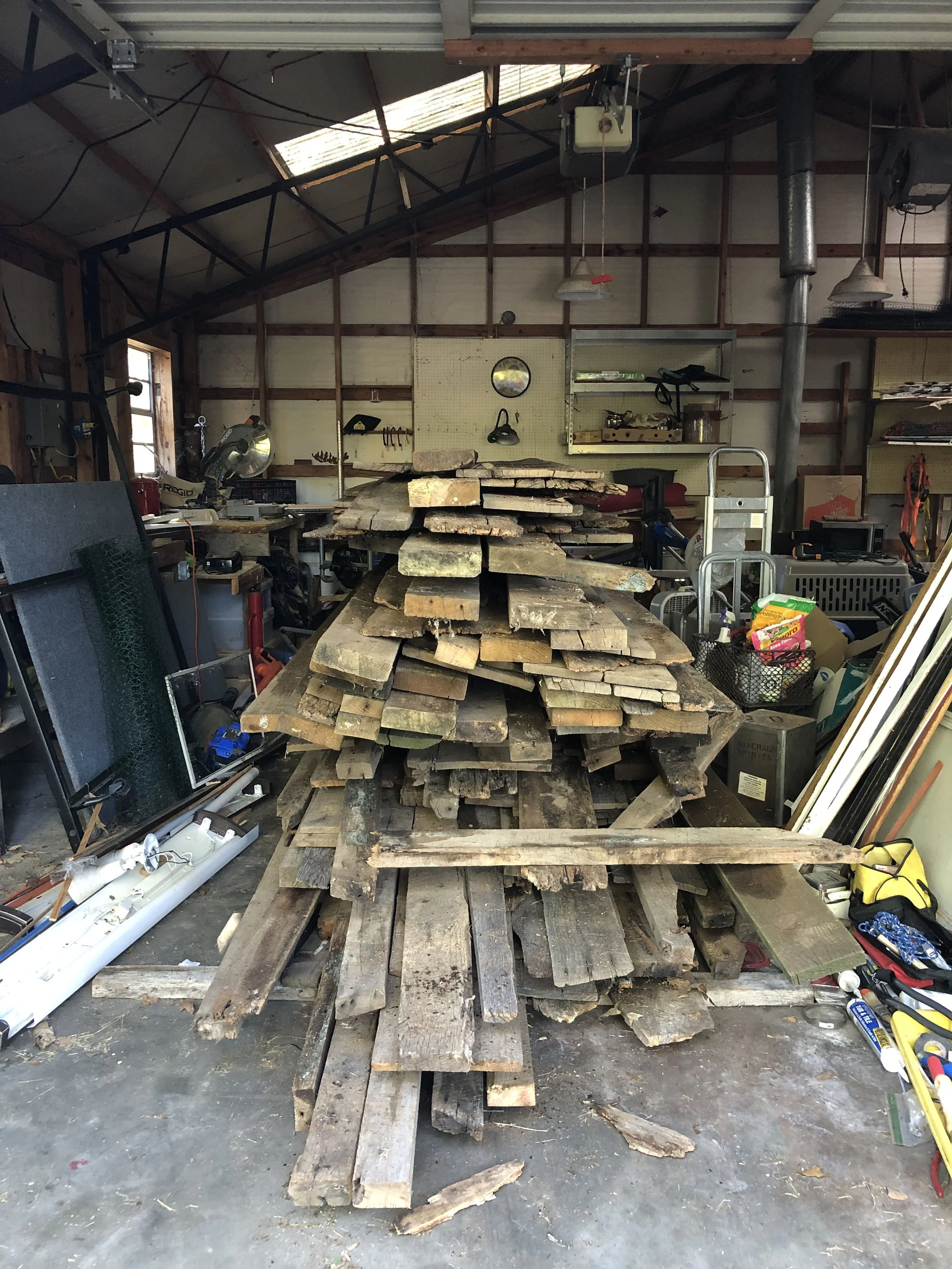 Someone was selling an entire barn, already taken down and stacked on a trailer. This was a perfect find to split between two projects that ended up being three.