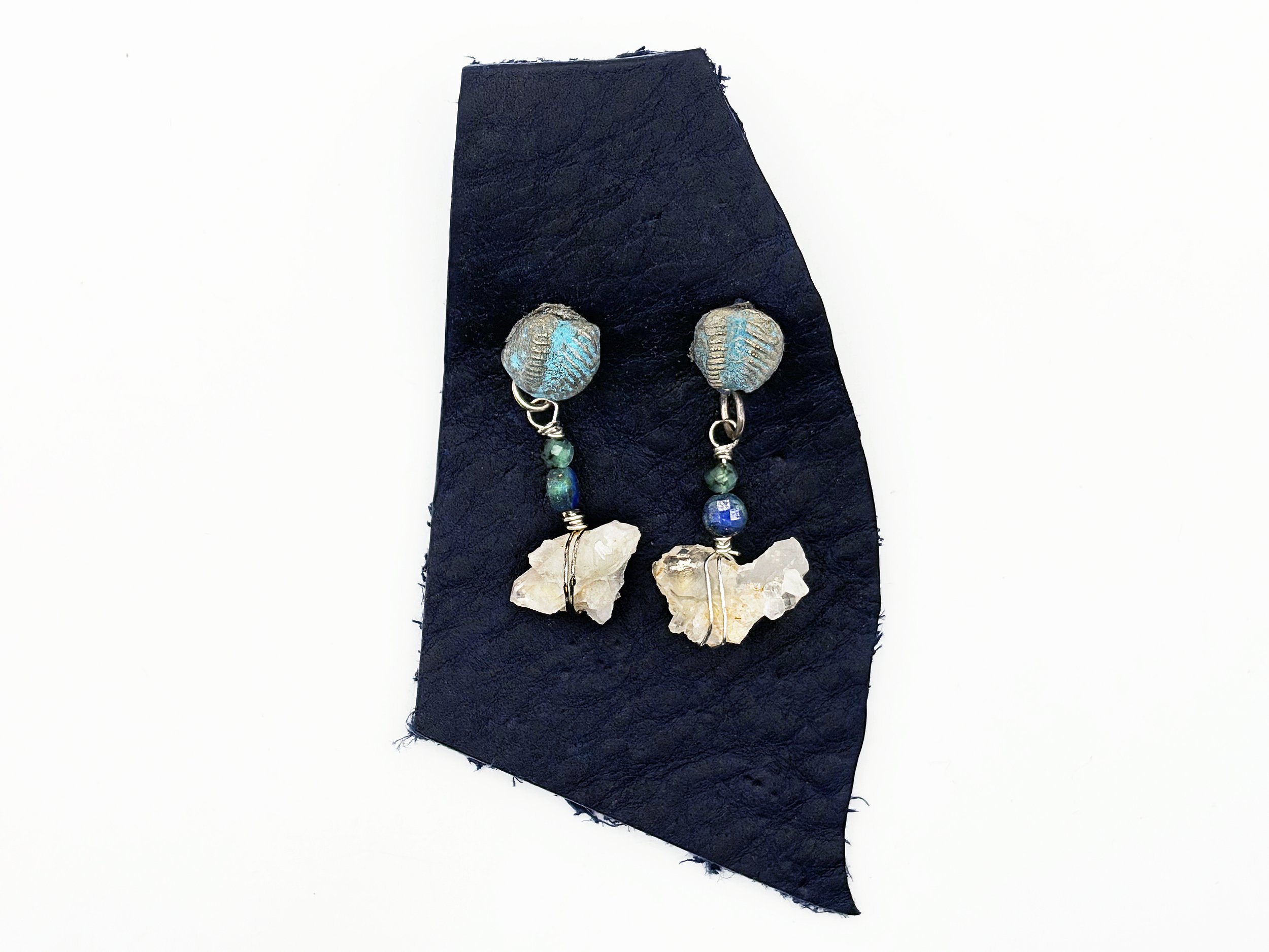 trilobite-stud-earrings-white-copper-sterling-arkansas-quartz-lapis-emerald-sterling-patina-birdley-studio.jpg