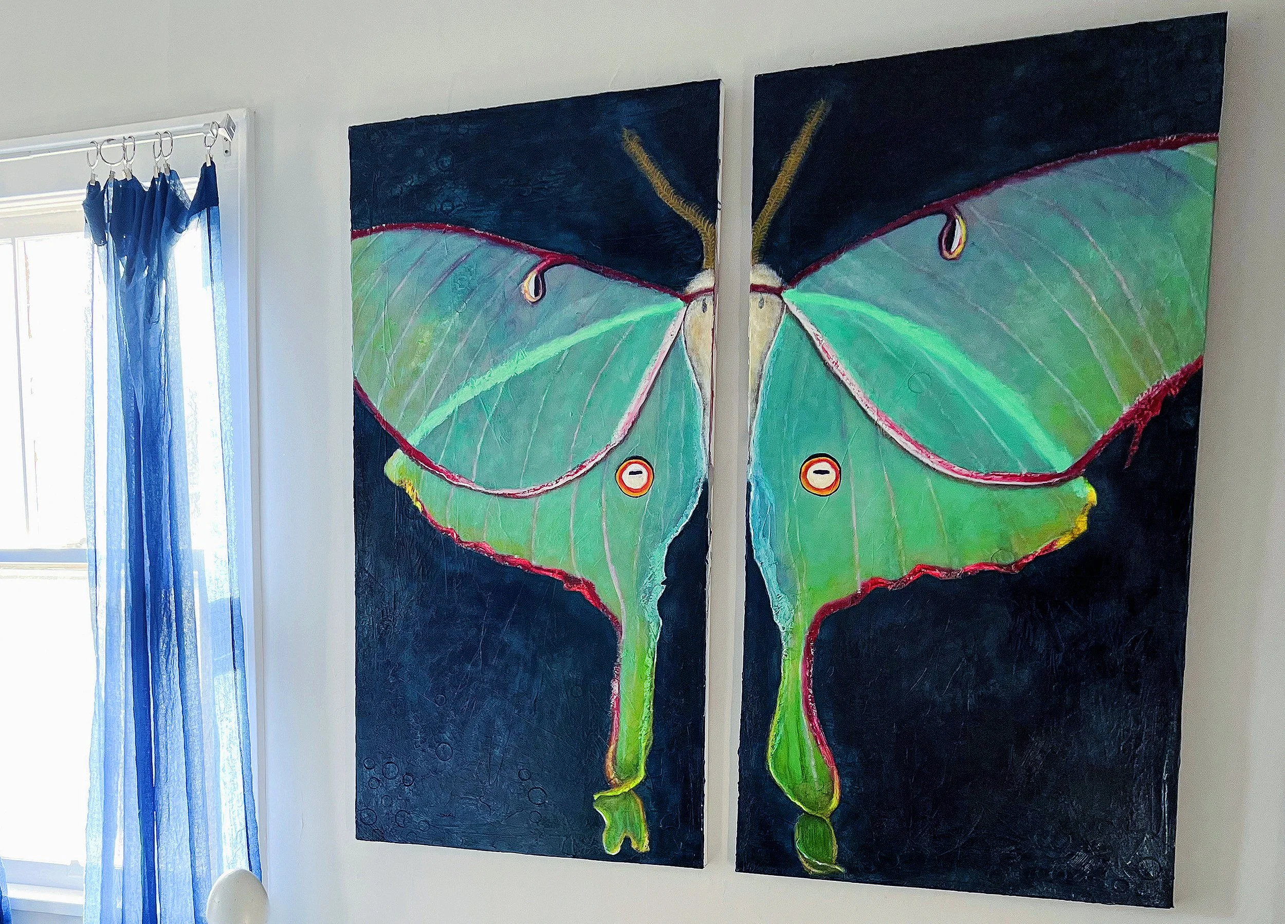 Original Diptych Oil Painting on Venetian Plaster & Canvas: "Queen of the Night," 4' x 4'