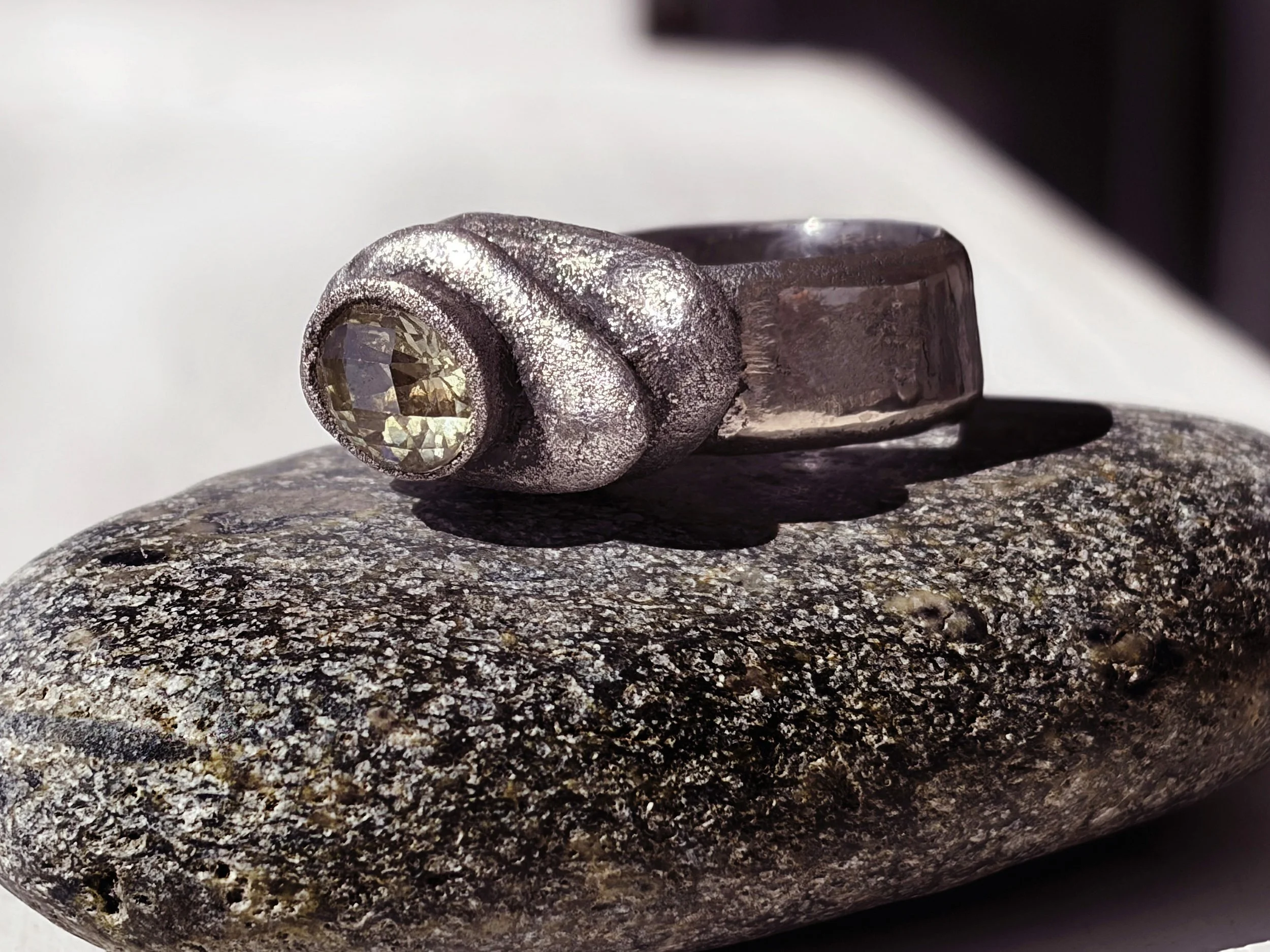 Ring: Harmony Collection Stacked Stone "Cairn," Custom Made to Size, Sterling Silver with Statement Gemstone