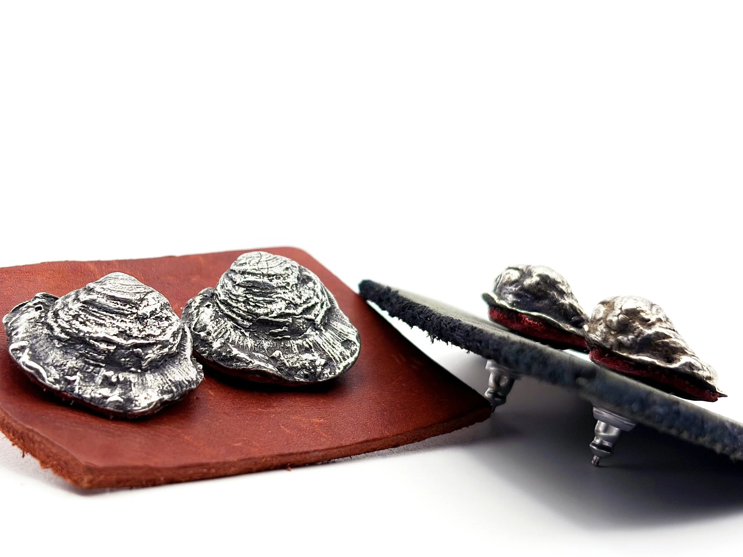 Stud Earrings: Cast Brachiopod in Sterling Silver