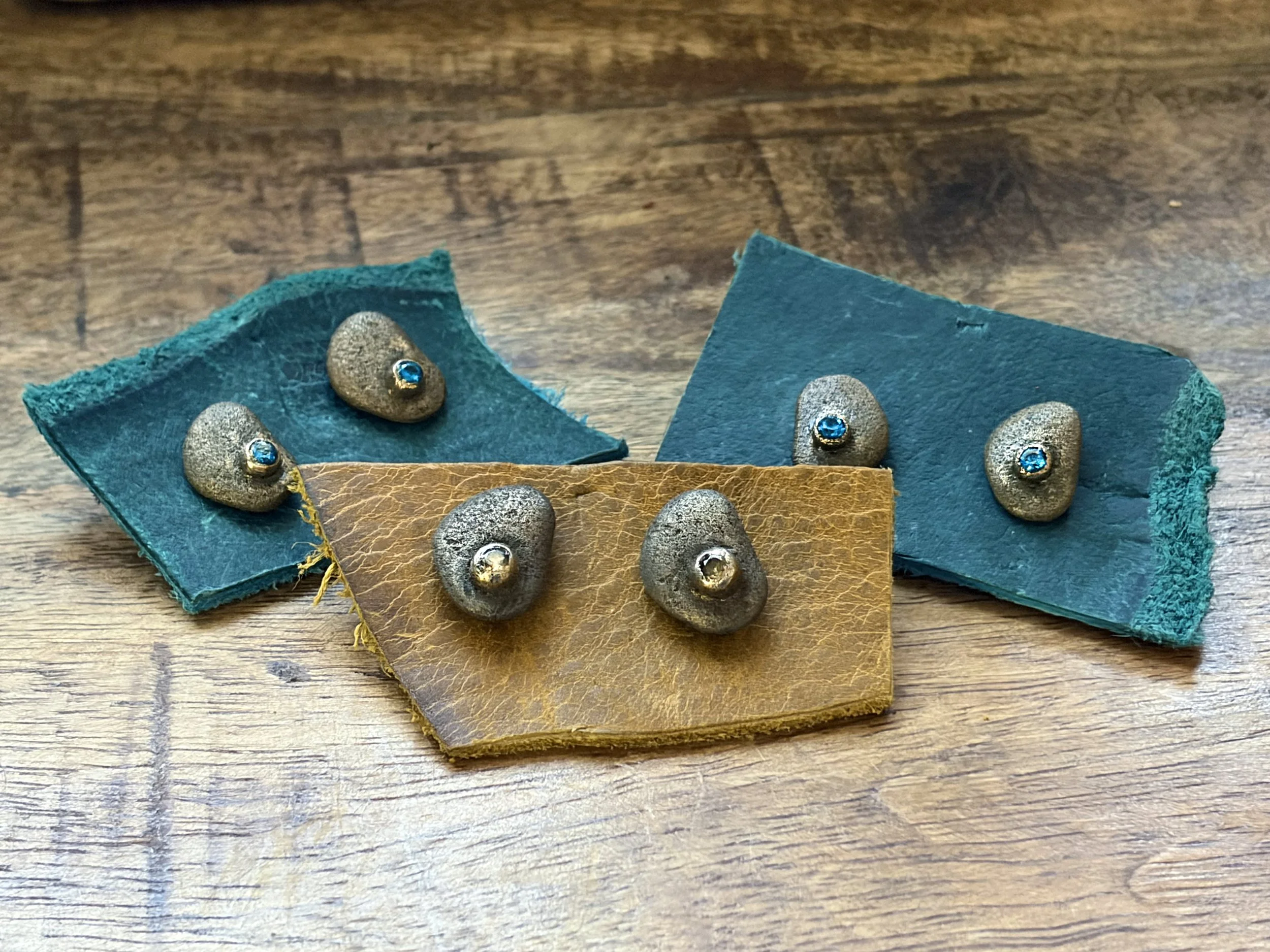 Earrings: Harmony Collection Small River Rock Kidney Studs, Bronze and Gemstone