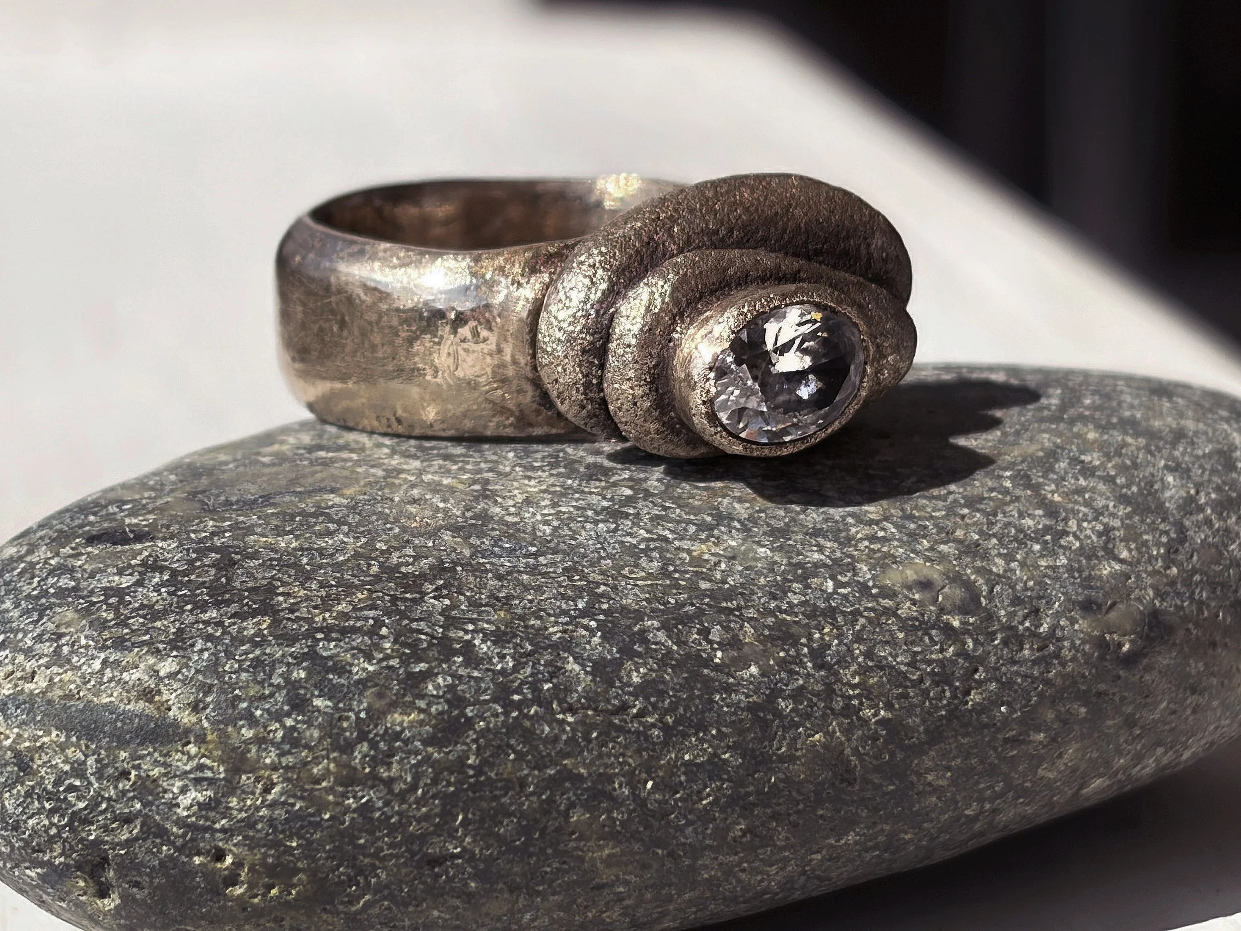 Ring: Harmony Collection Stacked Stone "Cairn," Custom Made to Size, Bronze with Statement Gemstone