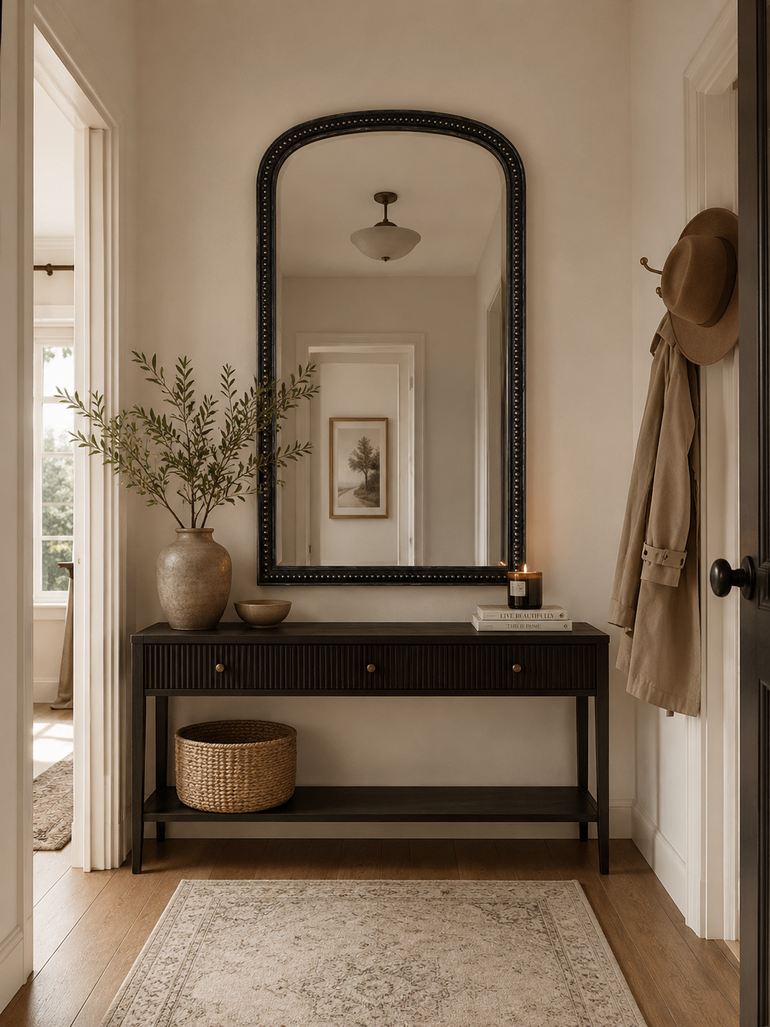 Beaded Arch Large Antique Black Mirror