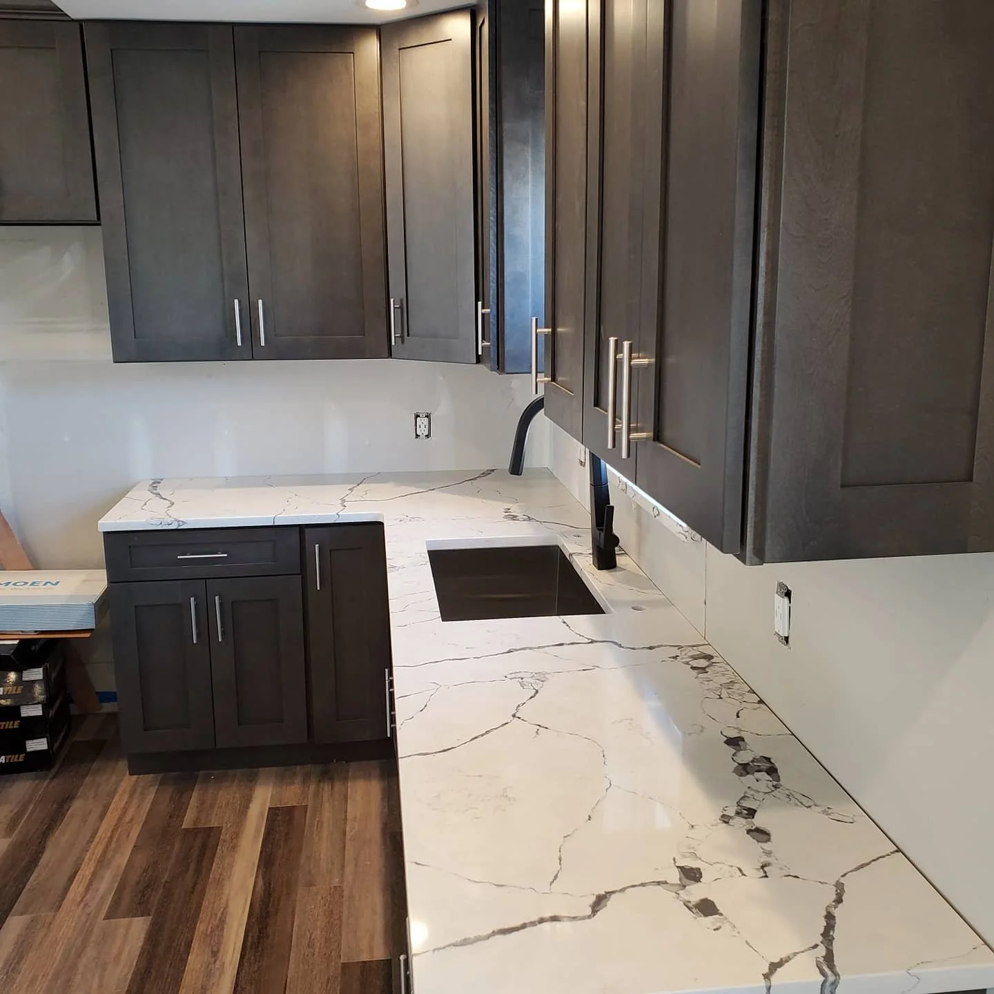 Modern Kitchen Design: Dark Cabinets and White Quartz