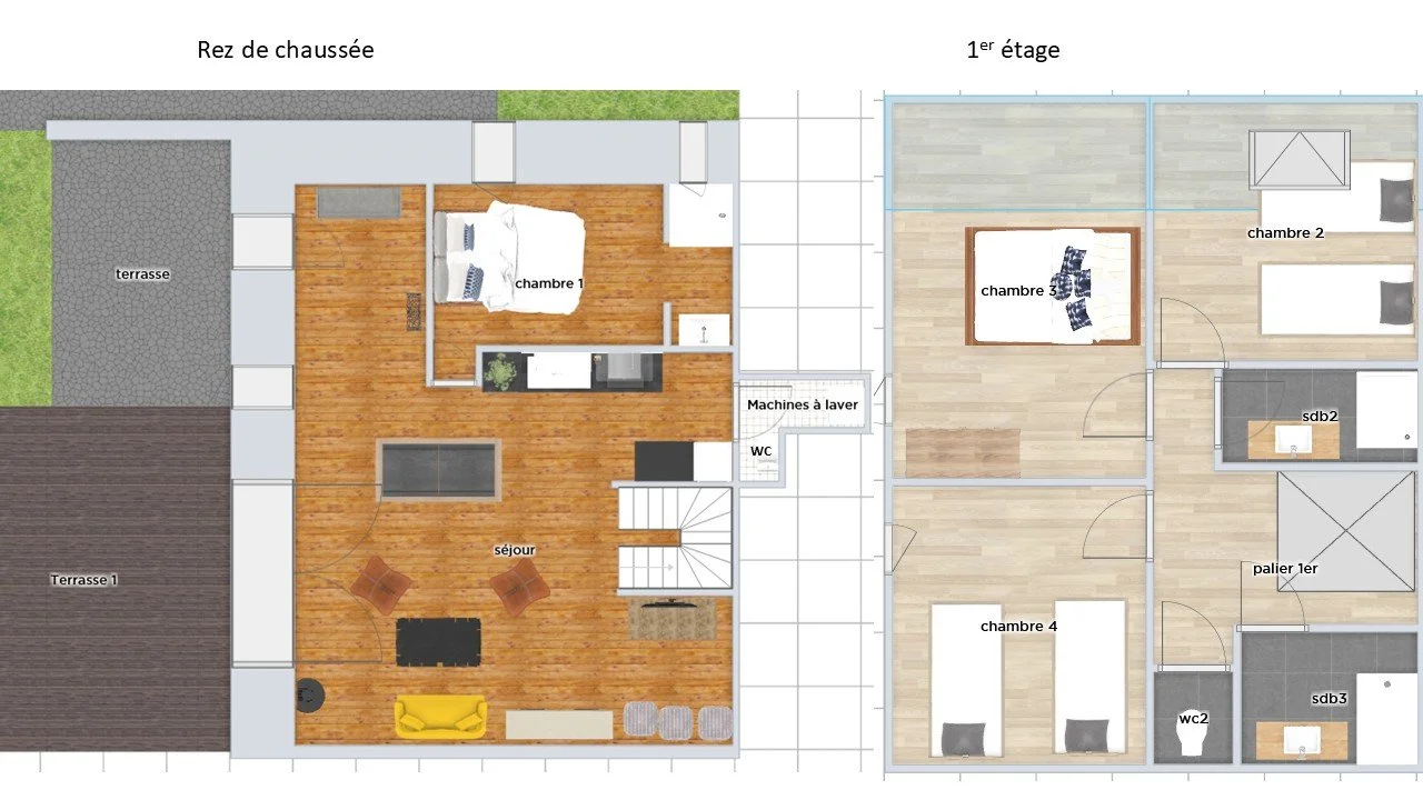 Plan du gîte : rez-de-chaussée et premier étage