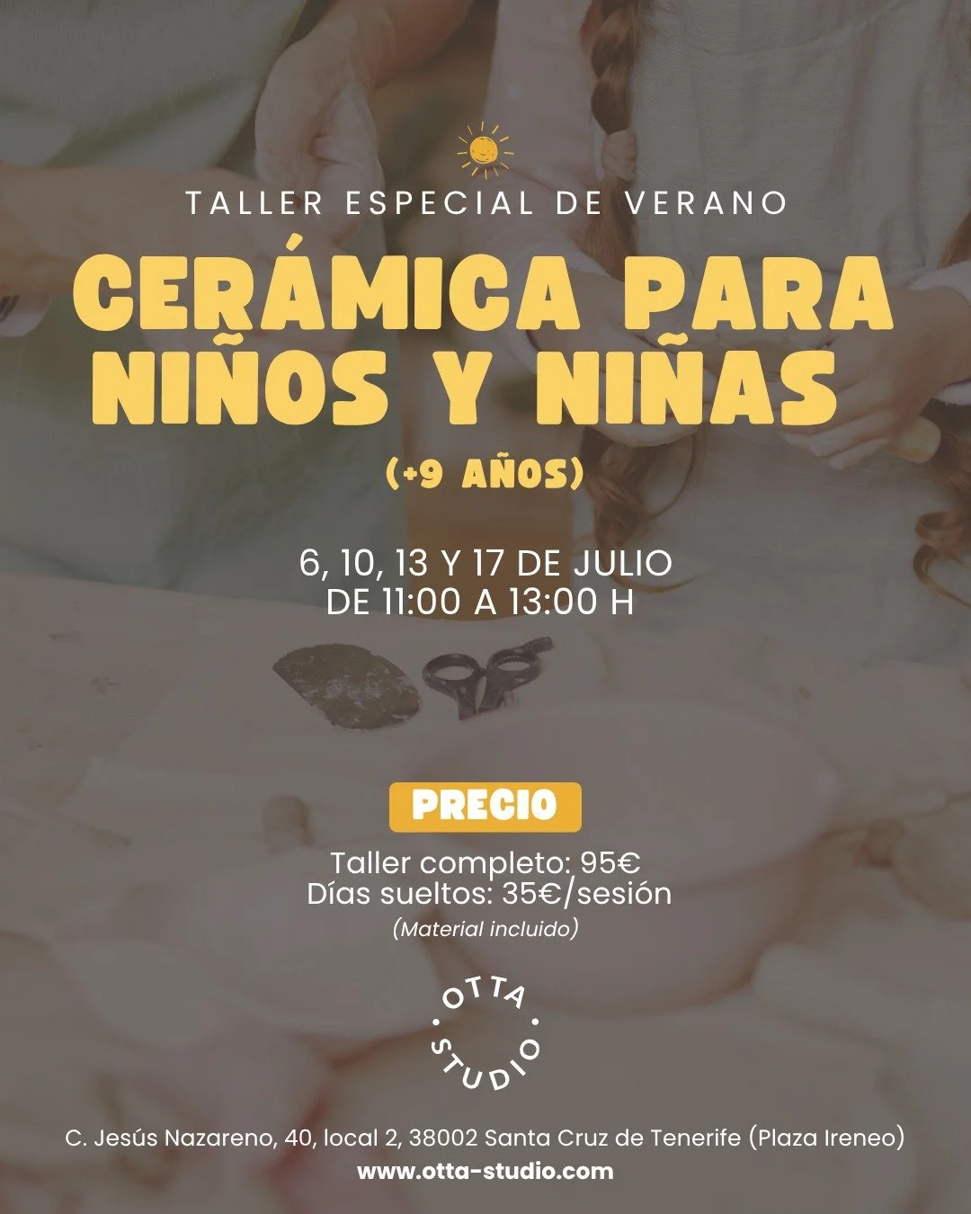 Este verano, los peques tambi&eacute;n crean. 🍶☀️

Lanzamos nuestro primer Taller Especial de Verano de Cer&aacute;mica para Ni&ntilde;os y Ni&ntilde;as (+9 a&ntilde;os): cuatro sesiones llenas de barro, color, texturas y mucha creatividad.

Aprende