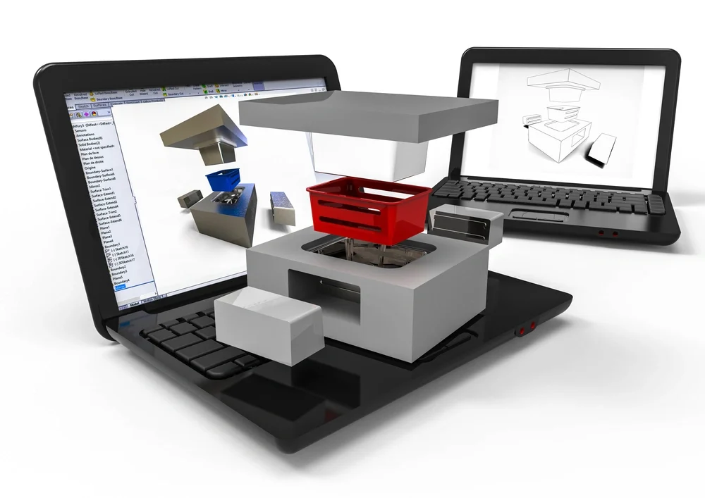 3D model on a laptop being prepared for production using versatile materials and additive technologies