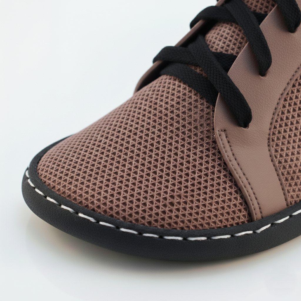 Technologie EasyStitch METIS : gros plan sur l'assemblage cousu sans colle ni formes, garantissant durabilité et réparabilité pour une production industrielle.