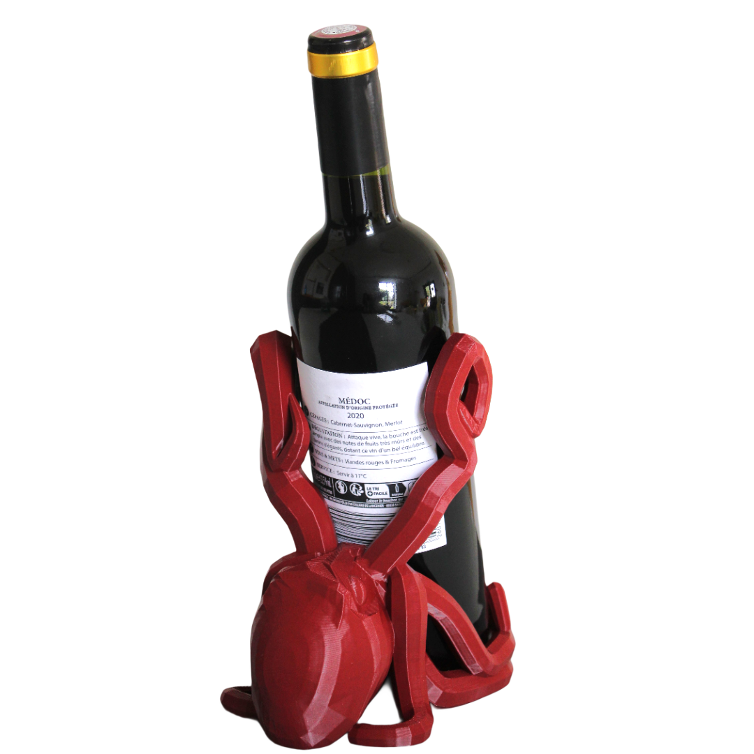 Red octopus 3D printed wine holder