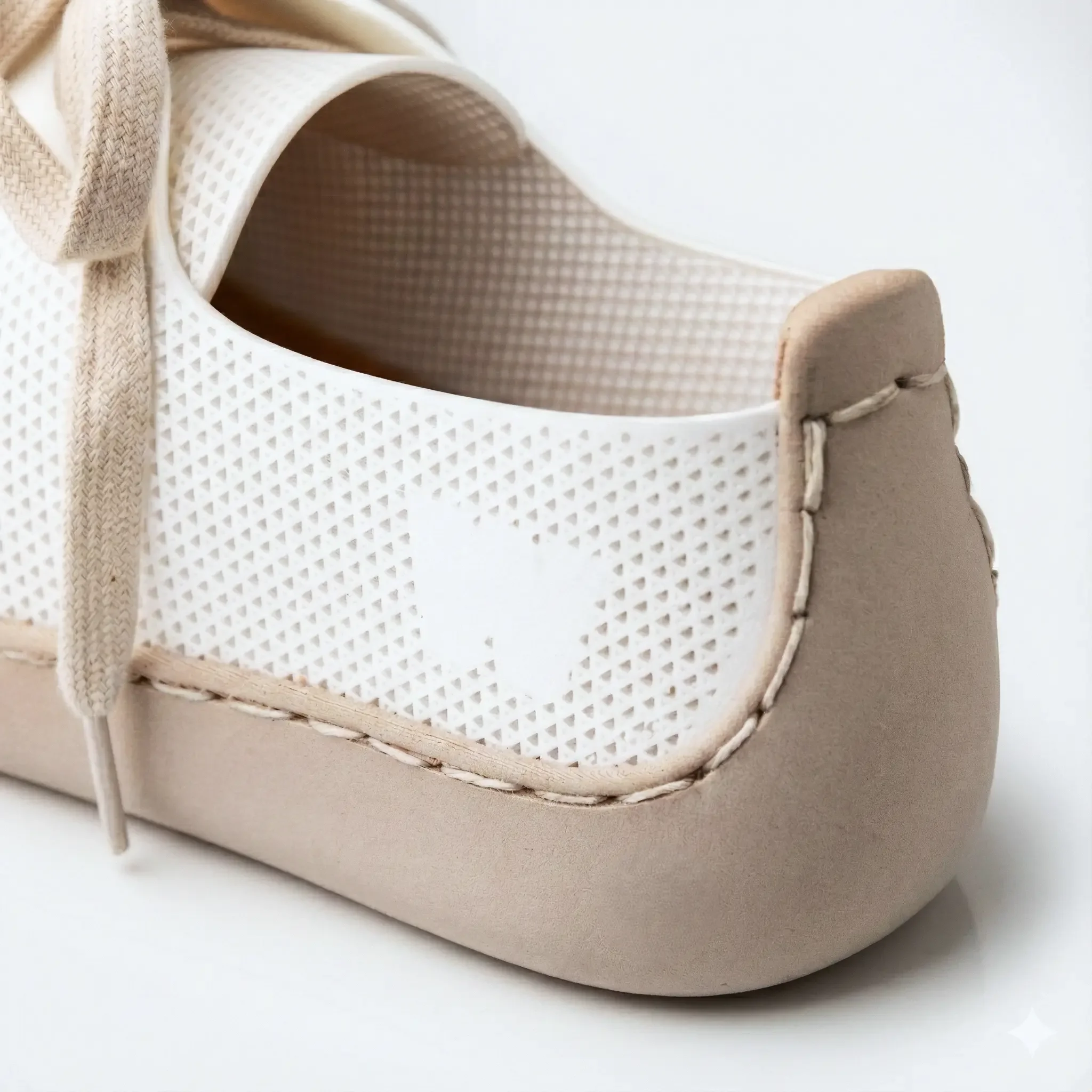 Close-up of the METIS heel featuring a breathable 3D printed lattice structure. This design proves white-label footwear can achieve a premium, mainstream aesthetic suitable for mass retail.