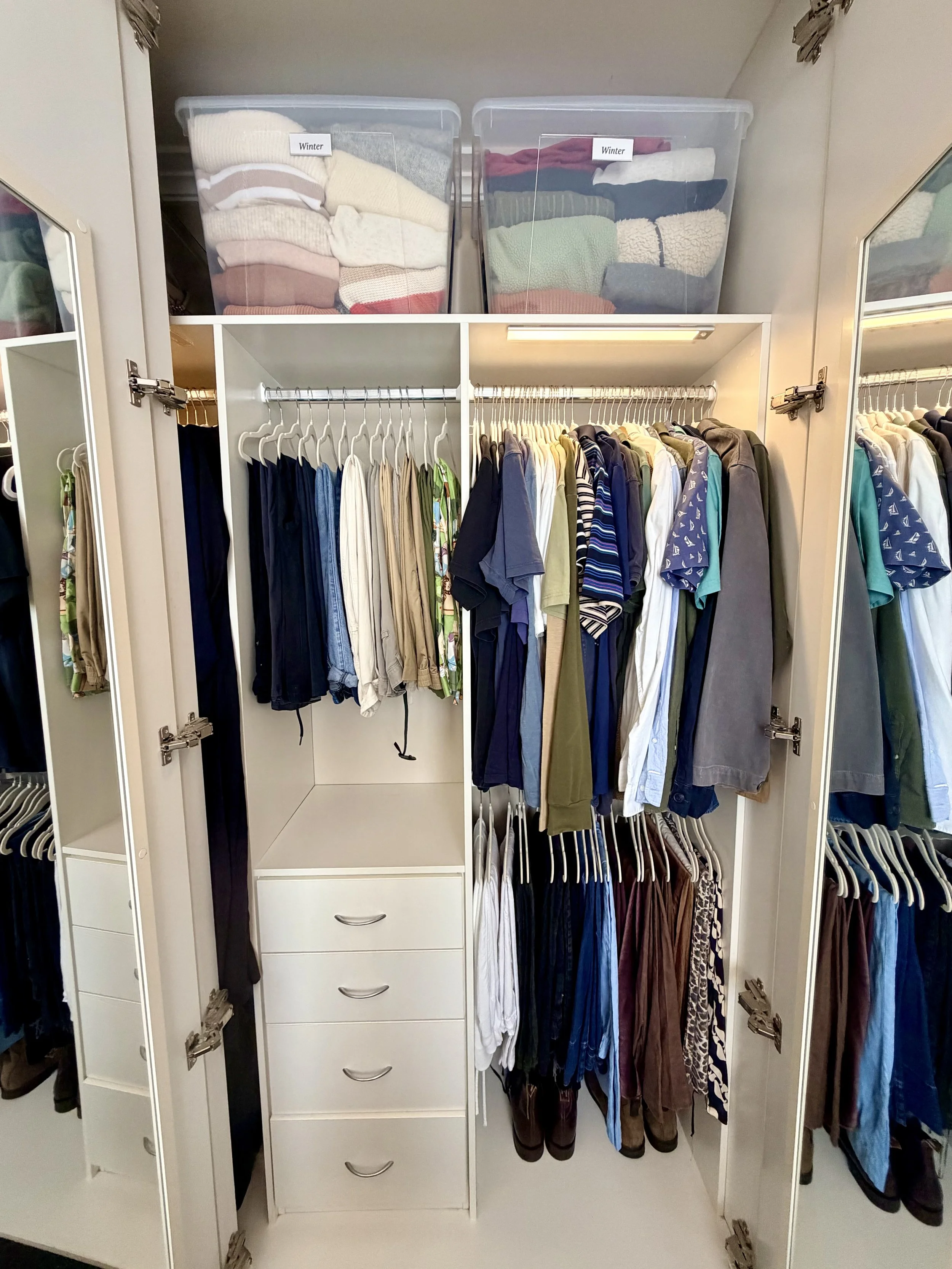 Organised mans wardrobe after