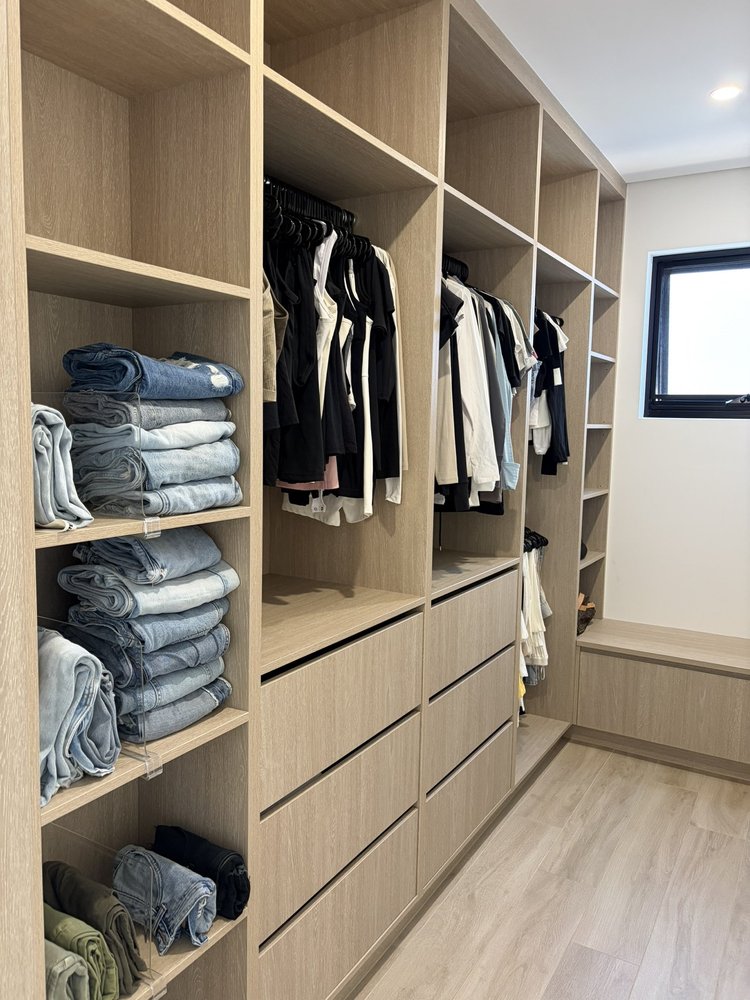 Organised wardrobe after