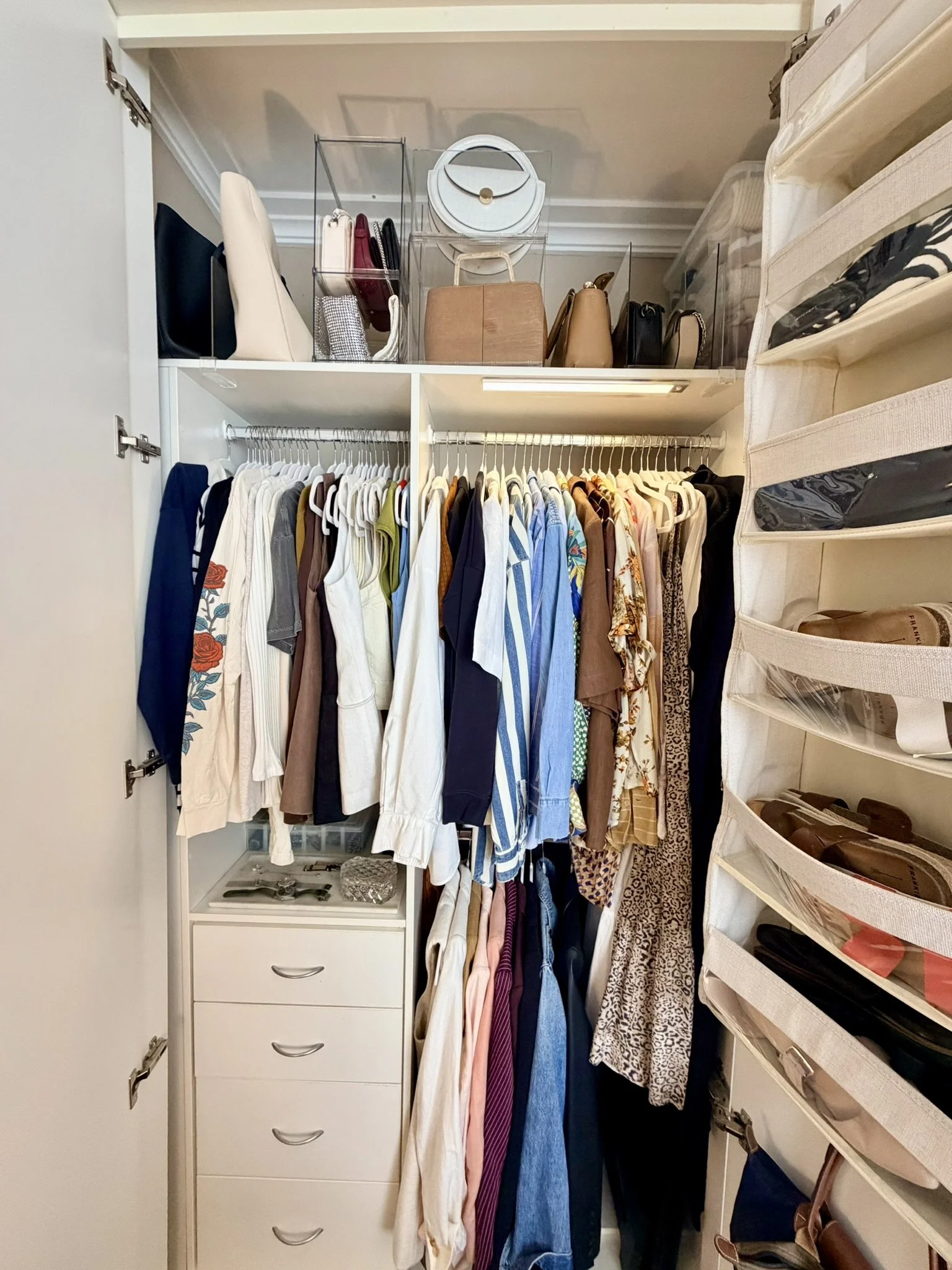 Organised womens wardrobe after