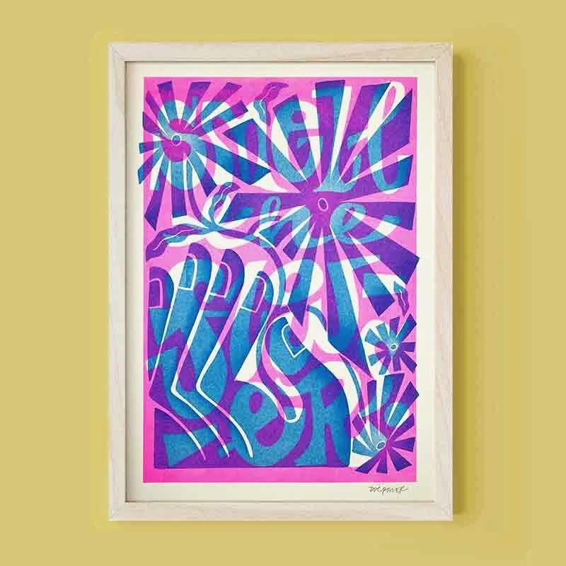 &lsquo;Smell The Flowers&rsquo;
Yet another bloomin lovely print for you from my &lsquo;manifesto&rsquo; series, reminding us to stay present, stop scrolling and to enjoy life&rsquo;s free pleasures. 
.
🌸Hot pink  Risograph prints on recycled paper 