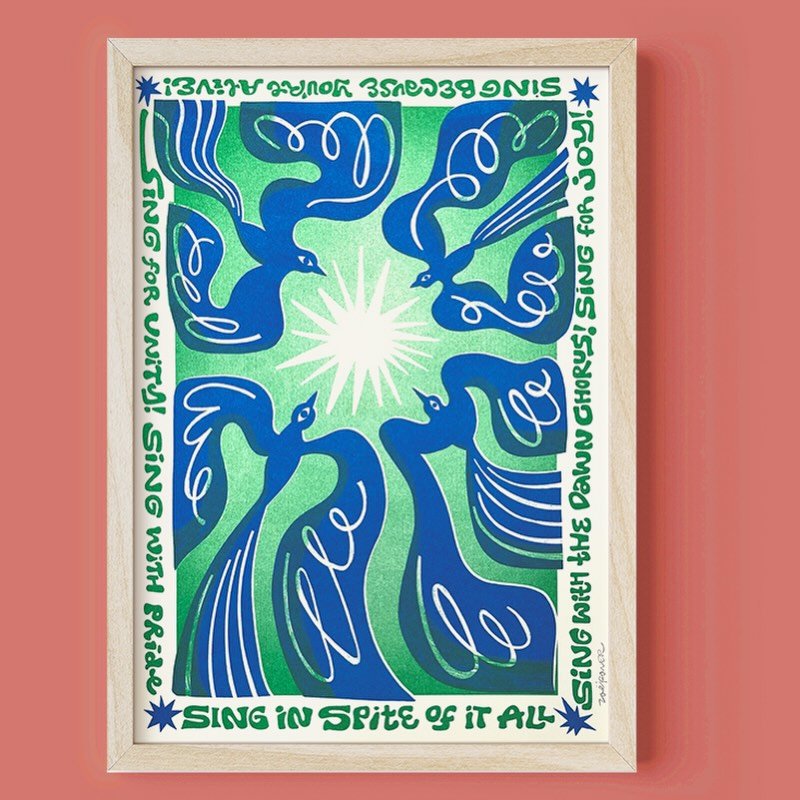 Sing!
Sing for joy! Sing with pride! Sing in spite of it all!
✨ 
Risograph prints now available in my shop.
Themed around the idea of a manifesto, these were designed to inspire change, lift spirits and mobilise joy.
Printed by the wonderful @16tonne