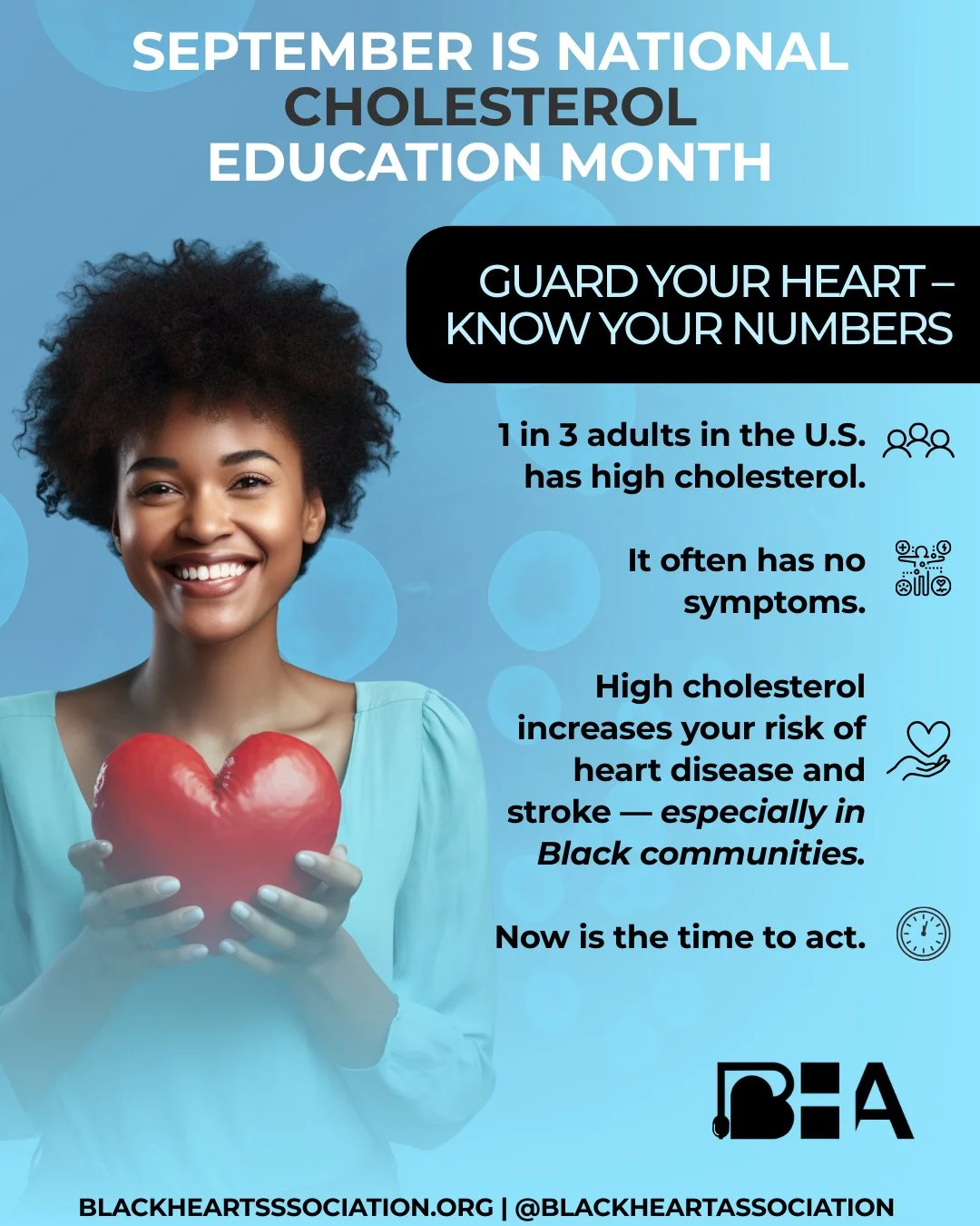 🩺 September is Cholesterol Education Month⁠
⁠
Did you know 1 in 3 adults has high cholesterol &mdash; and most don&rsquo;t even know it? High cholesterol is a silent threat to your heart health, especially for Black and Brown communities where acces