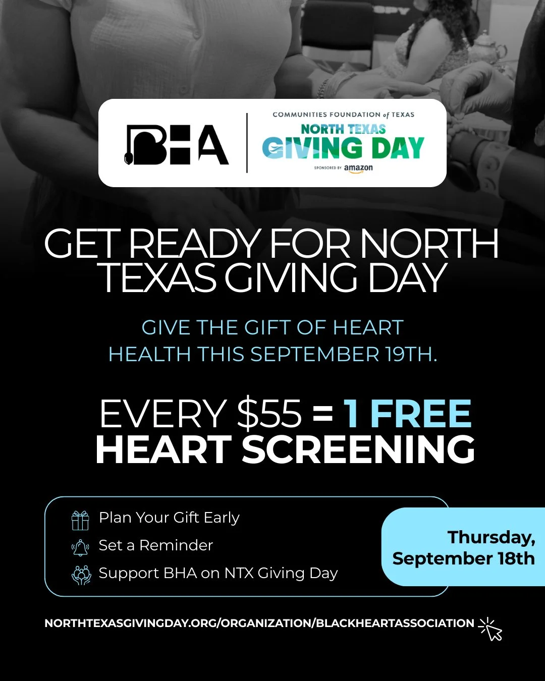 🗓️ Mark your calendar &mdash; North Texas Giving Day is almost here!⁠
⁠
We&rsquo;re counting down to September 18th, when you can help us continue providing life-saving heart screenings in underserved communities 💙⁠
⁠
✨ Did you know? Just $55 spons
