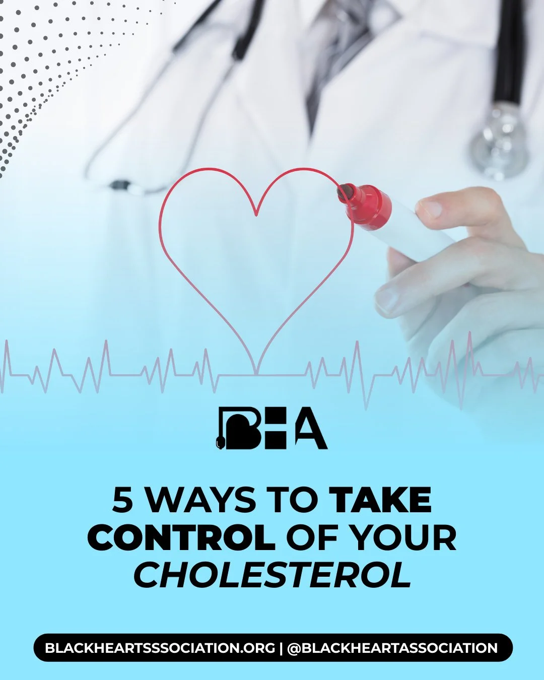 Your heart deserves better &mdash; and so do you.⁠
⁠
Here are 5 ways to take control of your cholesterol this month:⁠
1️⃣ Eat heart-healthy foods 🥗⁠
2️⃣ Move your body 🏃&zwj;♀️⁠
3️⃣ Avoid smoking + excess alcohol 🚭⁠
4️⃣ Manage stress 🧘🏾&zwj;♀️⁠
