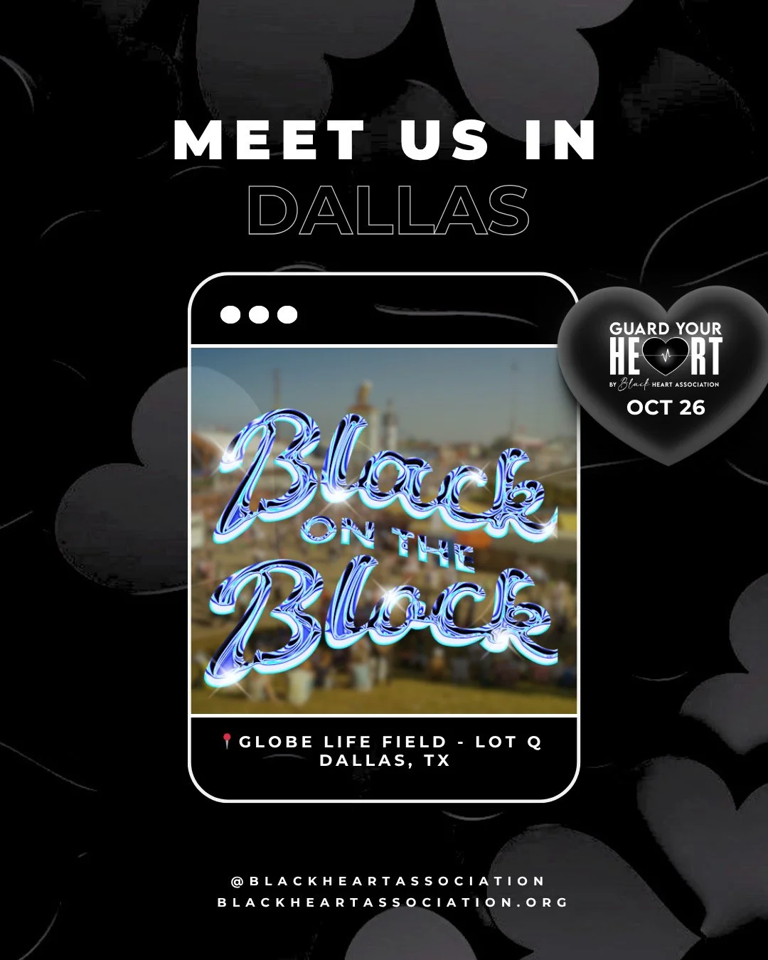 Hey Fam, Dallas — we’re pullin’ up! πͺπΎβ 
β 
Catch the Black Heart Association this weekend at Black on the Block — bringing FREE heart health screenings to the culture πβ 
β 
π©Ί Get your blood pressure, cholesterol, glucose, an