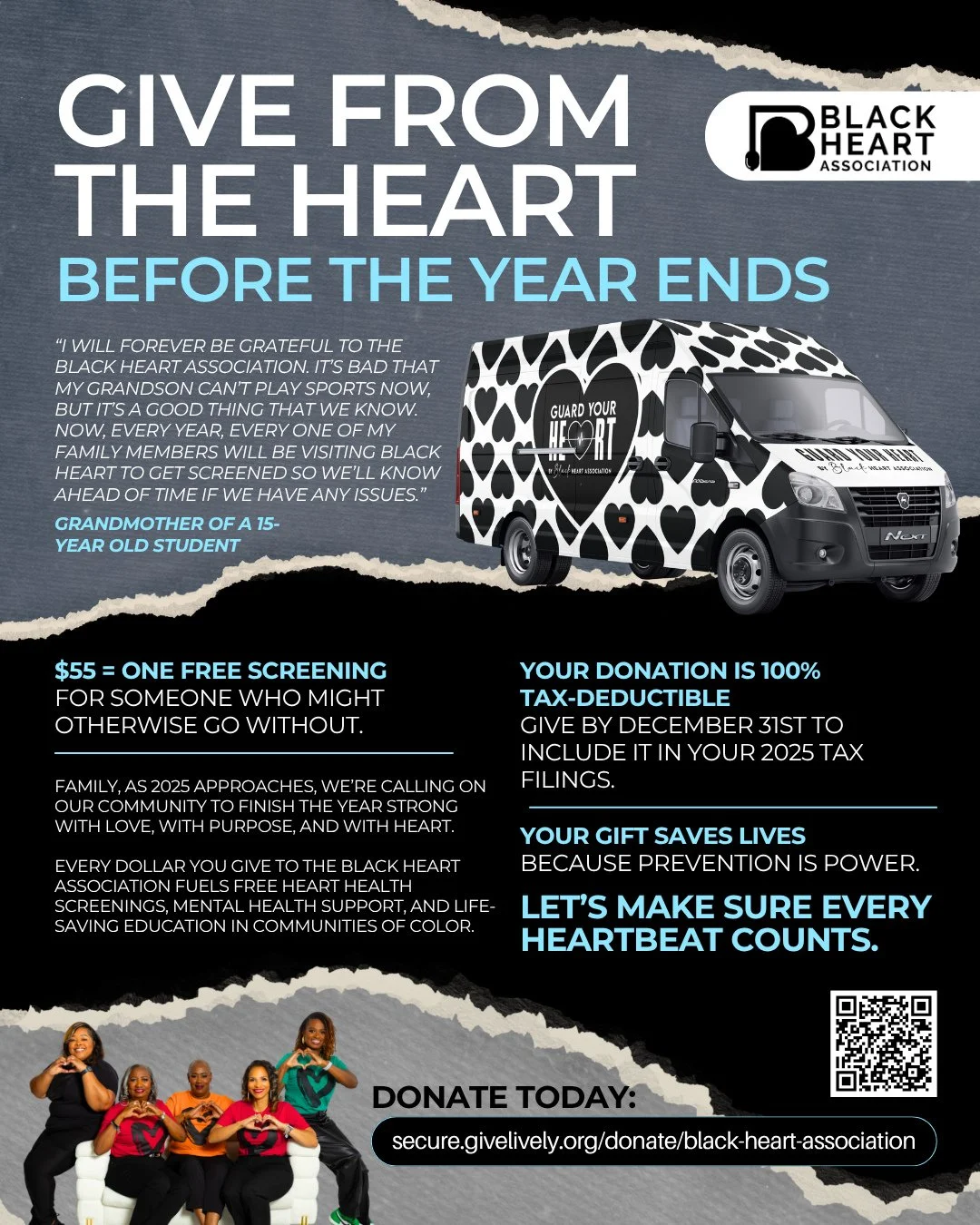 💙 GIVE FROM THE HEART BEFORE THE YEAR ENDS 💙⁠
⁠
Family, let&rsquo;s finish 2025 with purpose and power. Every dollar you give to the Black Heart Association fuels free heart health screenings, mental health support, and life-saving education in com