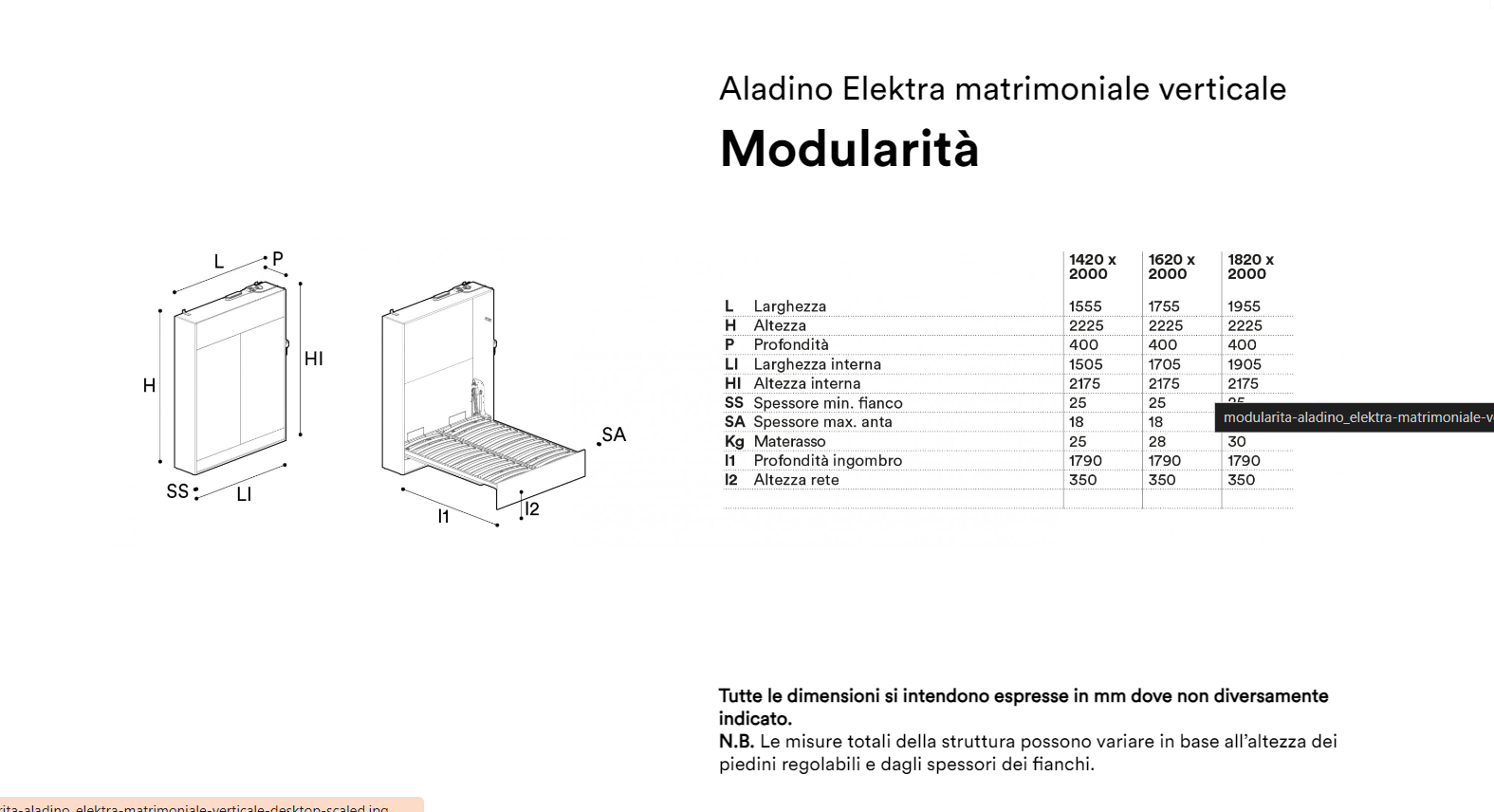Aladino Elektra matrimoniale verticale