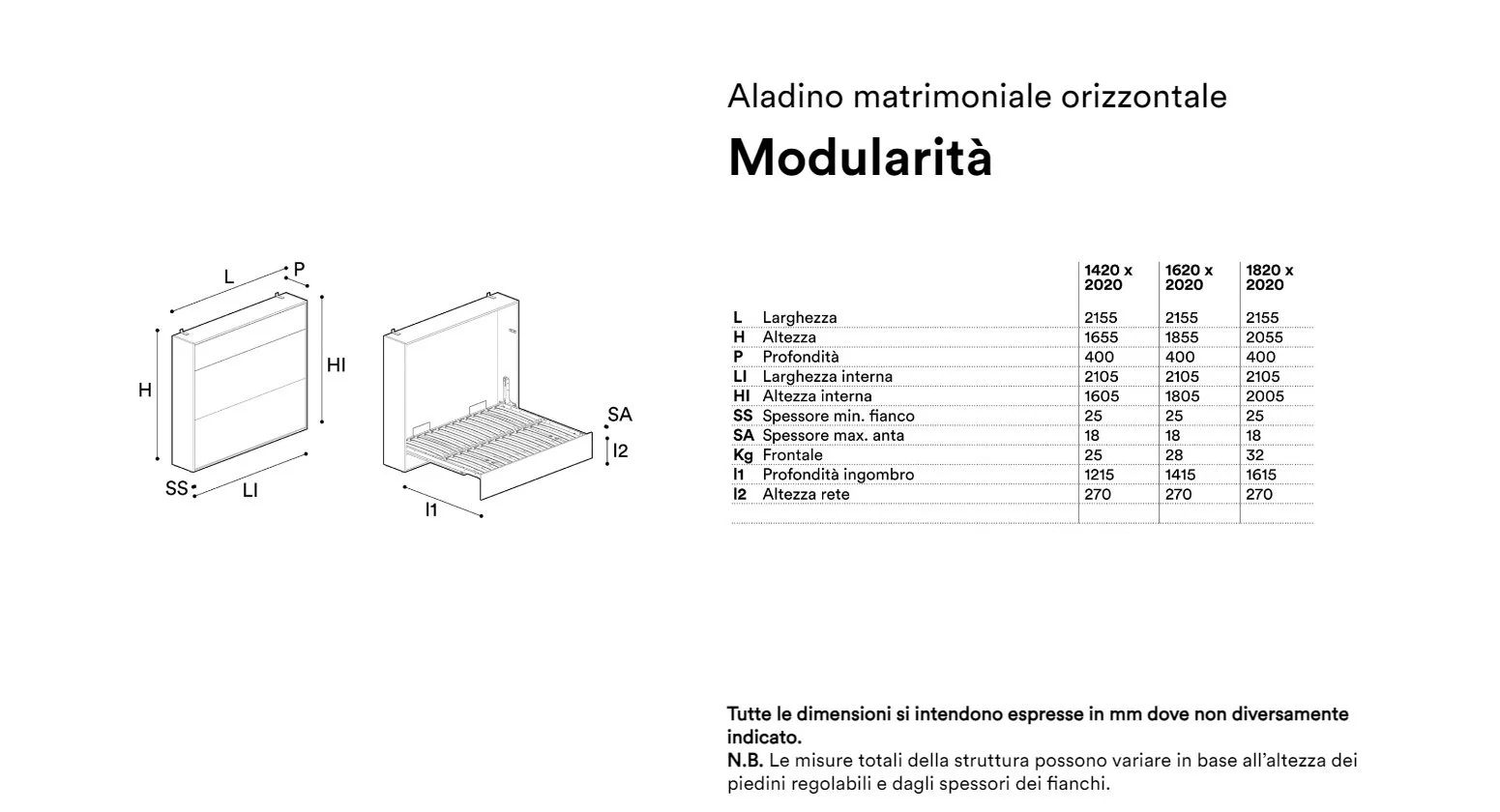 Aladino matrimoniale orizzontale