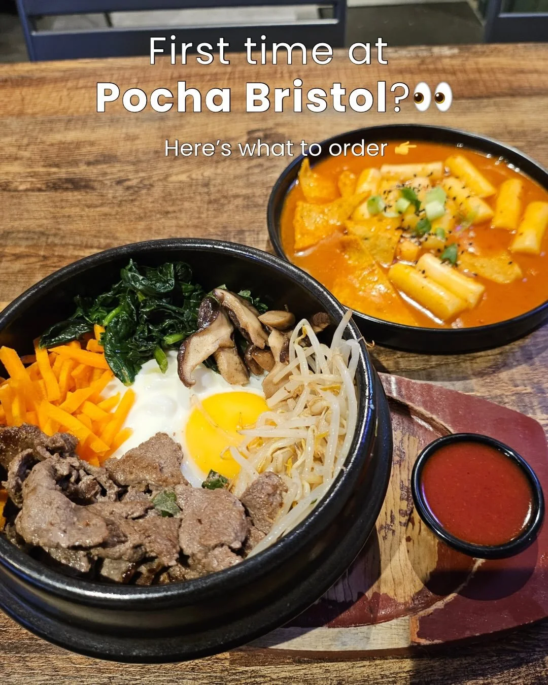 First time at Pocha Bristol? 🇰🇷

Don&rsquo;t worry ☺️ we&rsquo;ve got you

Here&rsquo;s what we recommend ordering:
🍲 Budae Jjigae Hotpot (Spicy Korean Army stew)
🌶️ Tteokbokki
🍗 Korean fried Chicken 
🍚 Kimchi fried rice
🥩 Beef Bulgogi

Ready 