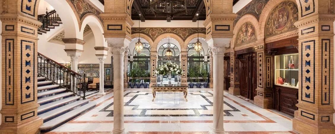 Hotel Alfonso XIII Seville lobby with Moorish-Andalusian architecture, luxurious interiors, and world-class service.