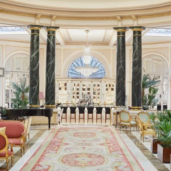 Grand Hall of Hotel El Palace Barcelona, a historic luxury hotel in Barcelona, Spain