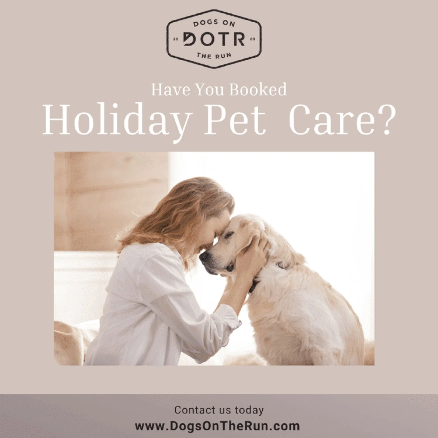 Holiday plans filling up? Make sure your pet's care is secured too. Our trusted professionals are booking quickly for Halloween, Thanksgiving, Christmas, and New Year's.

Book early for peace of mind while you celebrate.

Secure your holiday pet care