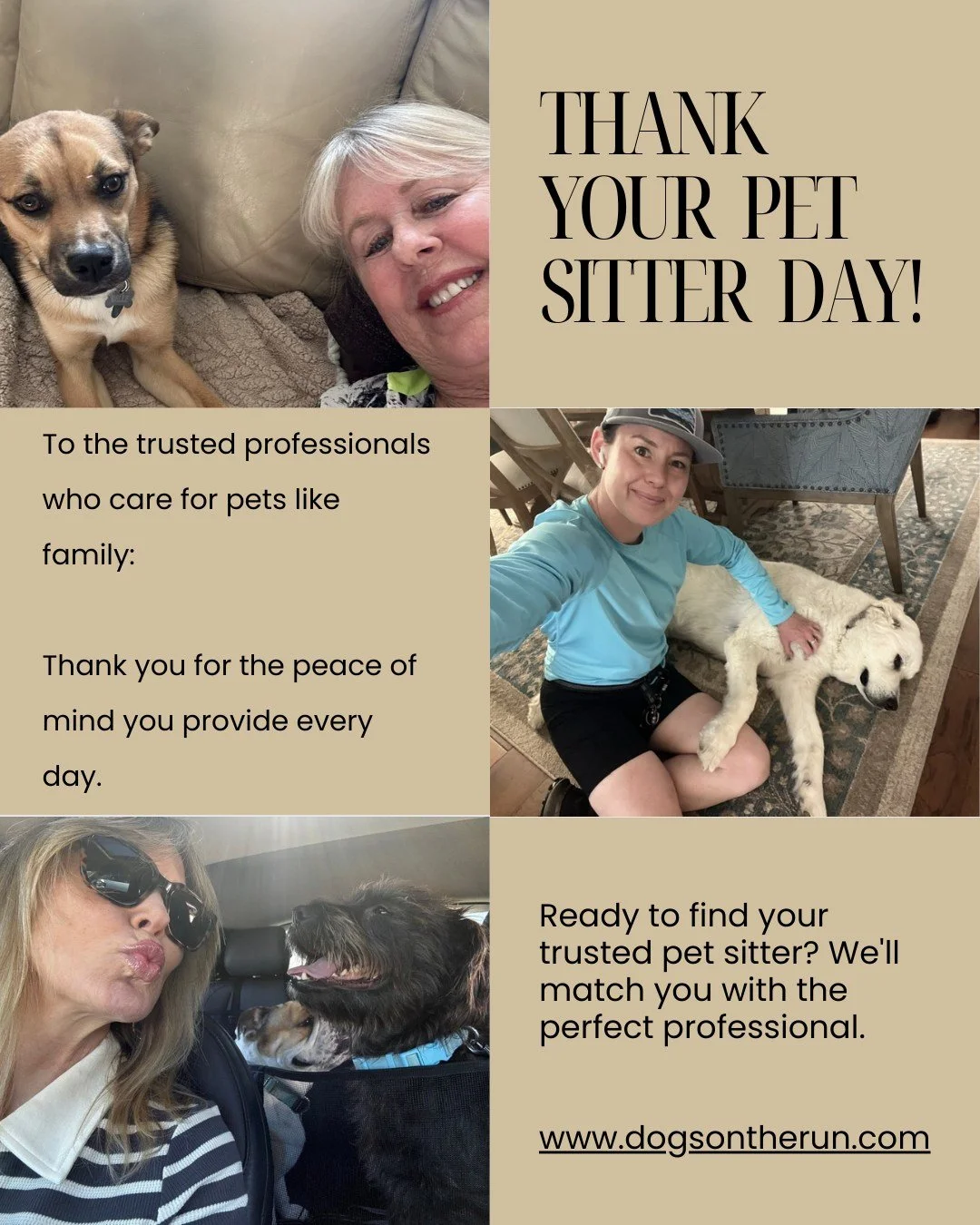 Celebrating all the incredible pet sitters who make it possible for families to travel with peace of mind! Your dedication, compassion, and love for the pets you care for doesn't go unnoticed.

To the professionals who treat pets like family - thank 