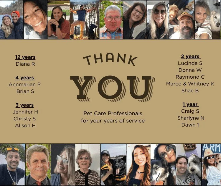 Thank you to our incredible Pet Care Professionals for your years of dedication, compassion, and exceptional care! From 1 year to 12 years of service, each of you makes Dogs On The Run what it is: a trusted, relationship-based community built on genu